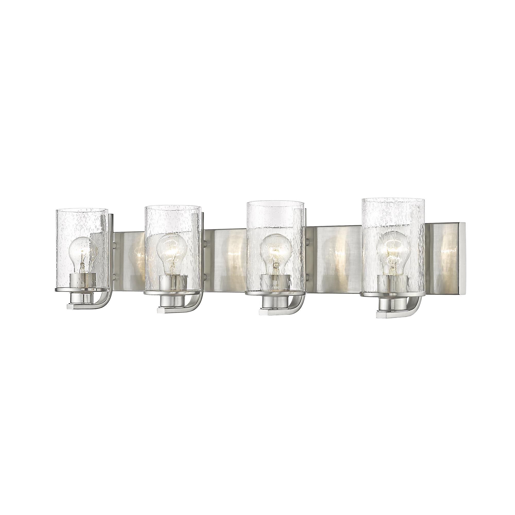 Shown in Brushed Nickel finish and Glass shade