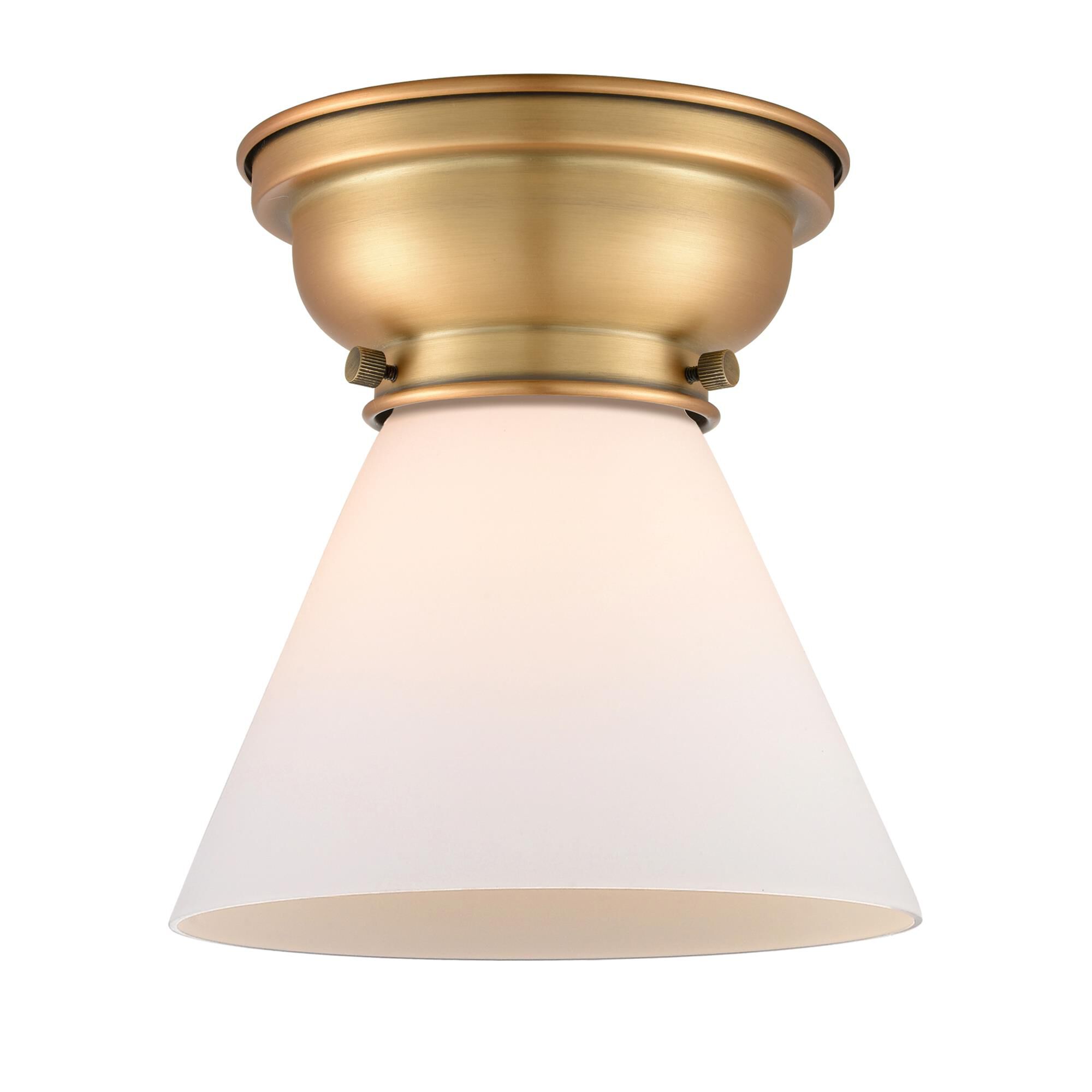 Shown in Brushed Brass finish and Matte White Cased Large Cone glass