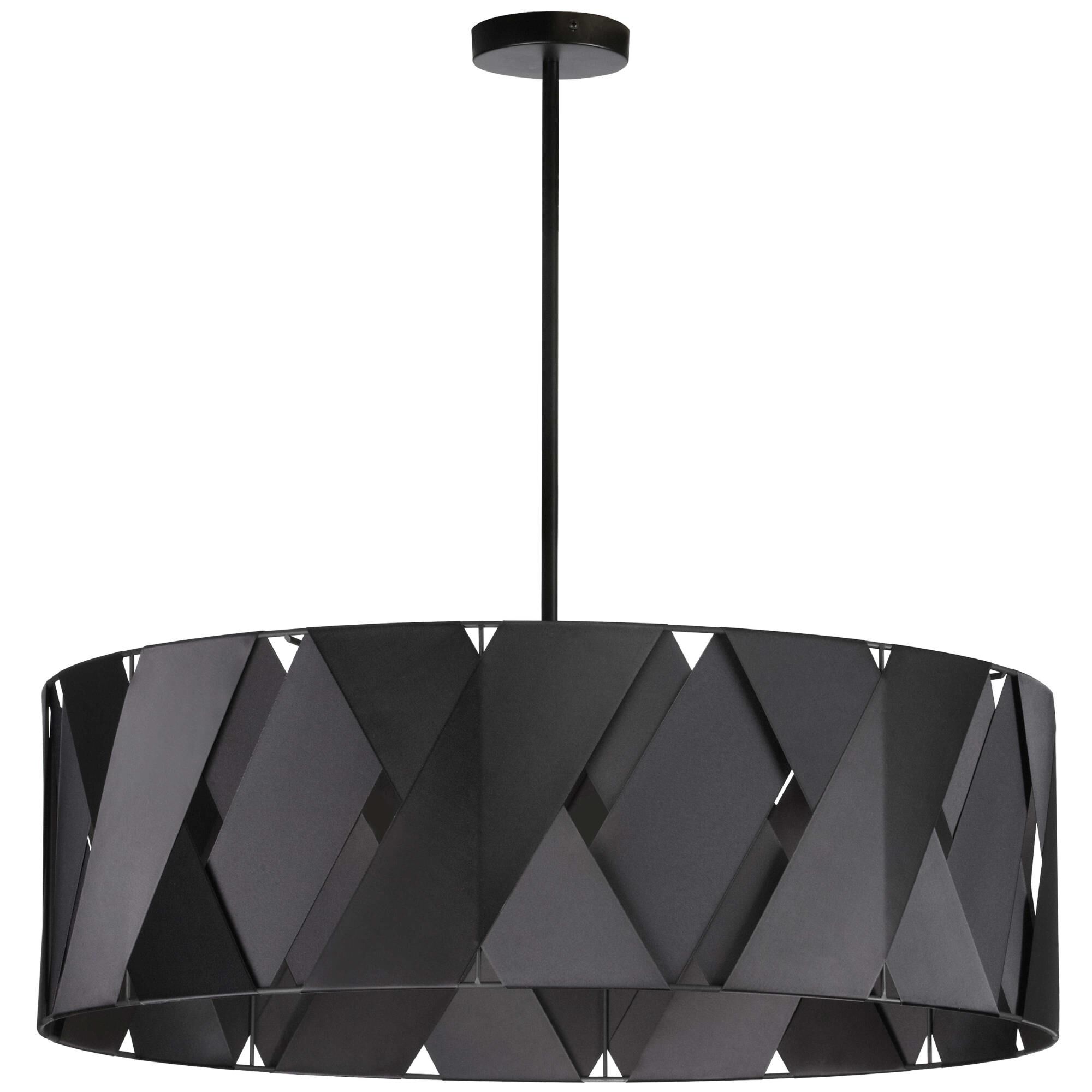 Shown in Matte Black and Black finish and Black Ribbon Drum shade