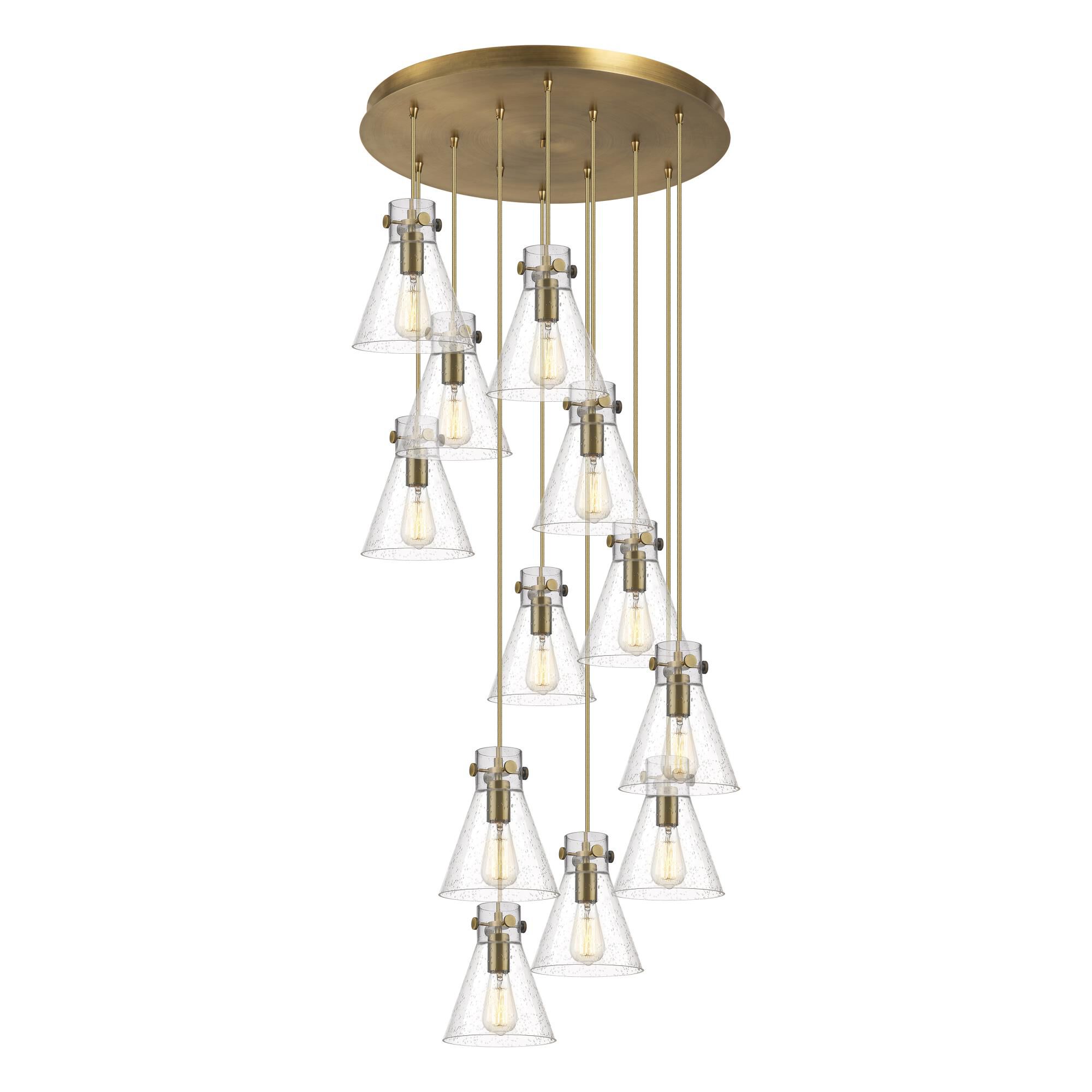 Shown in Brushed Brass finish and Seedy glass and Seedy Glass shade