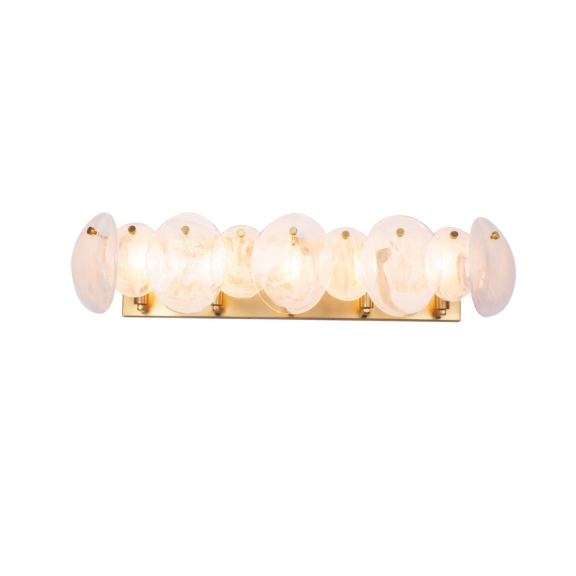 Shown in Brushed Brass finish and Wispy White Murano Style glass