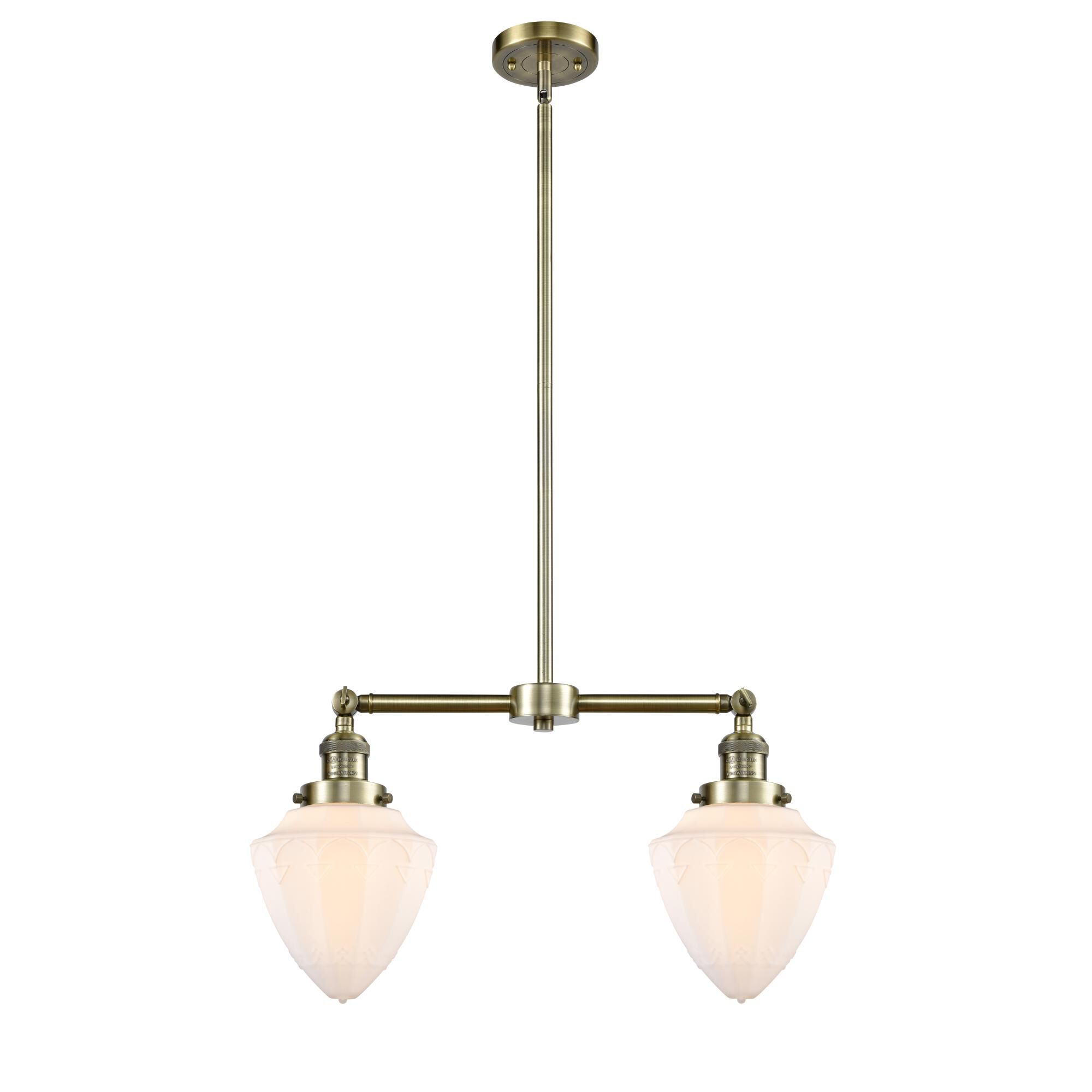 Shown in Antique Brass finish and Matte White Cased Small Bullet glass