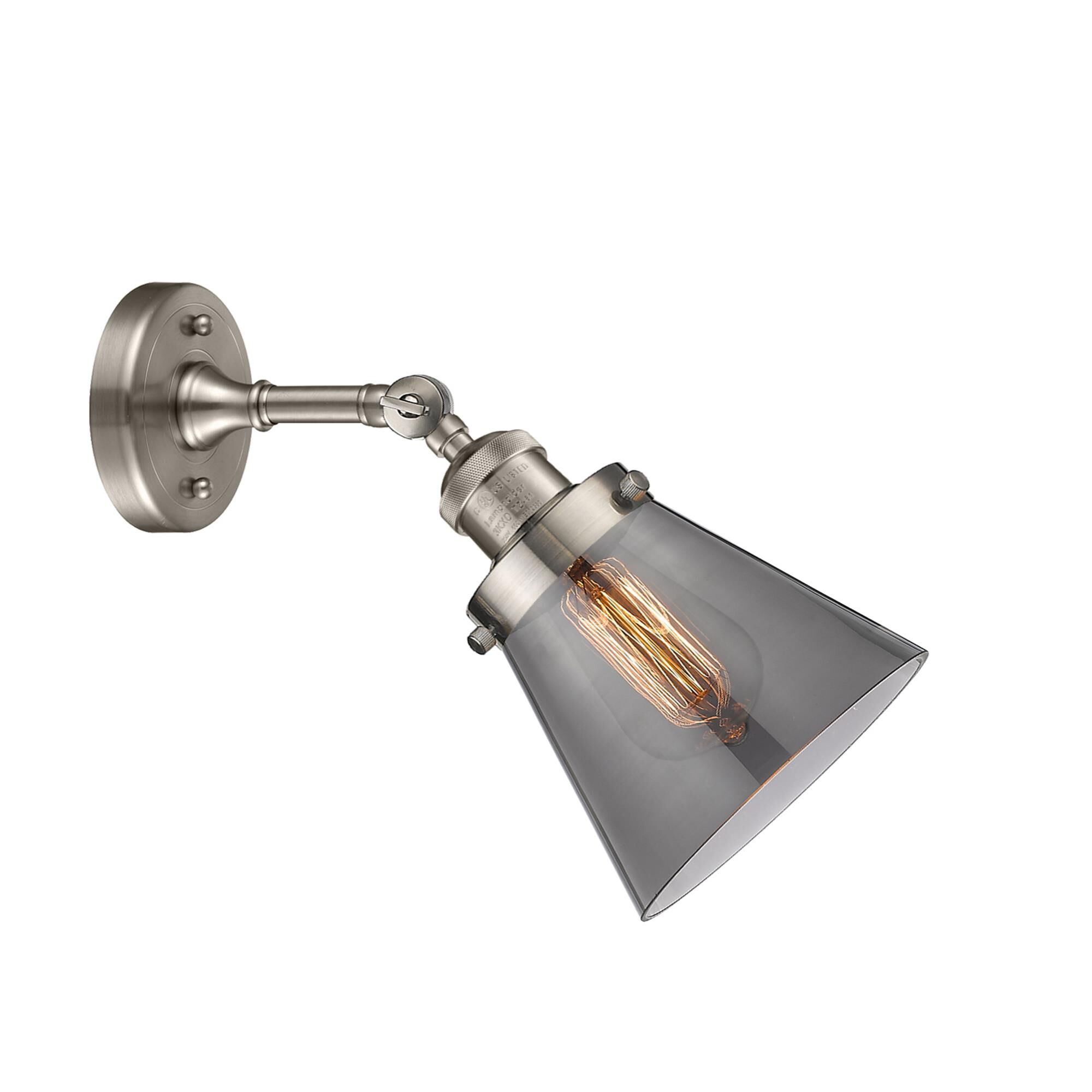 Shown in Brushed Satin Nickel finish and Smoked glass and None accent