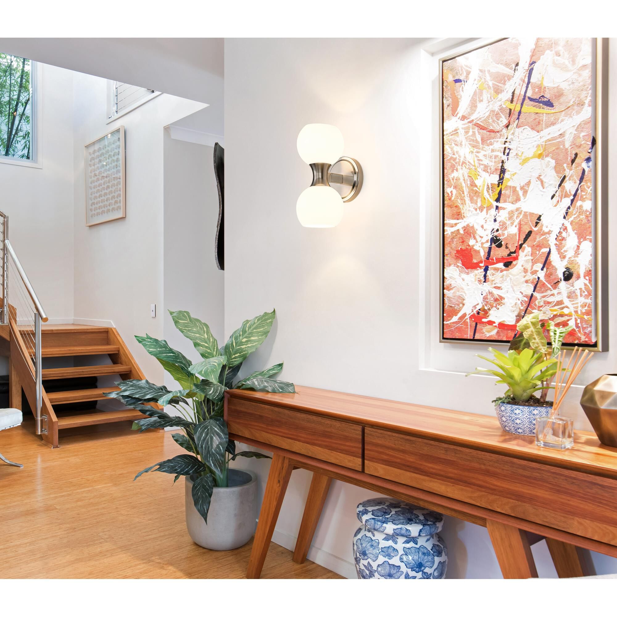 Shown in Brushed Nickel finish and Matte Opal glass