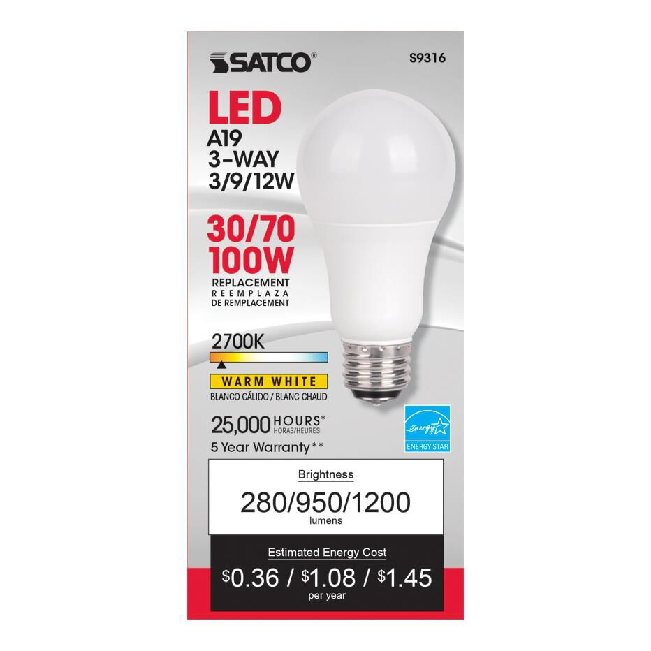 2 Watt 2700K A19 LED Light Bulb by Satco