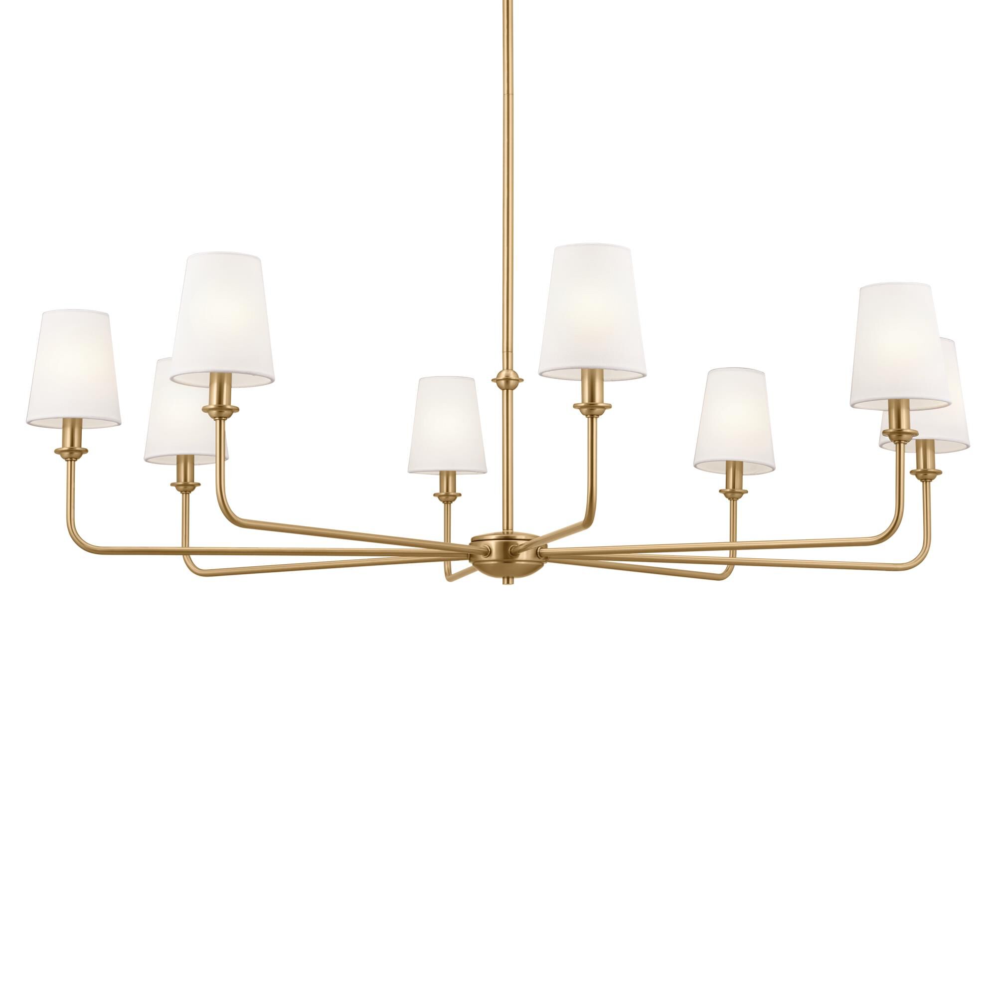 Shown in Brushed Natural Brass finish and Fabric and Bell shade