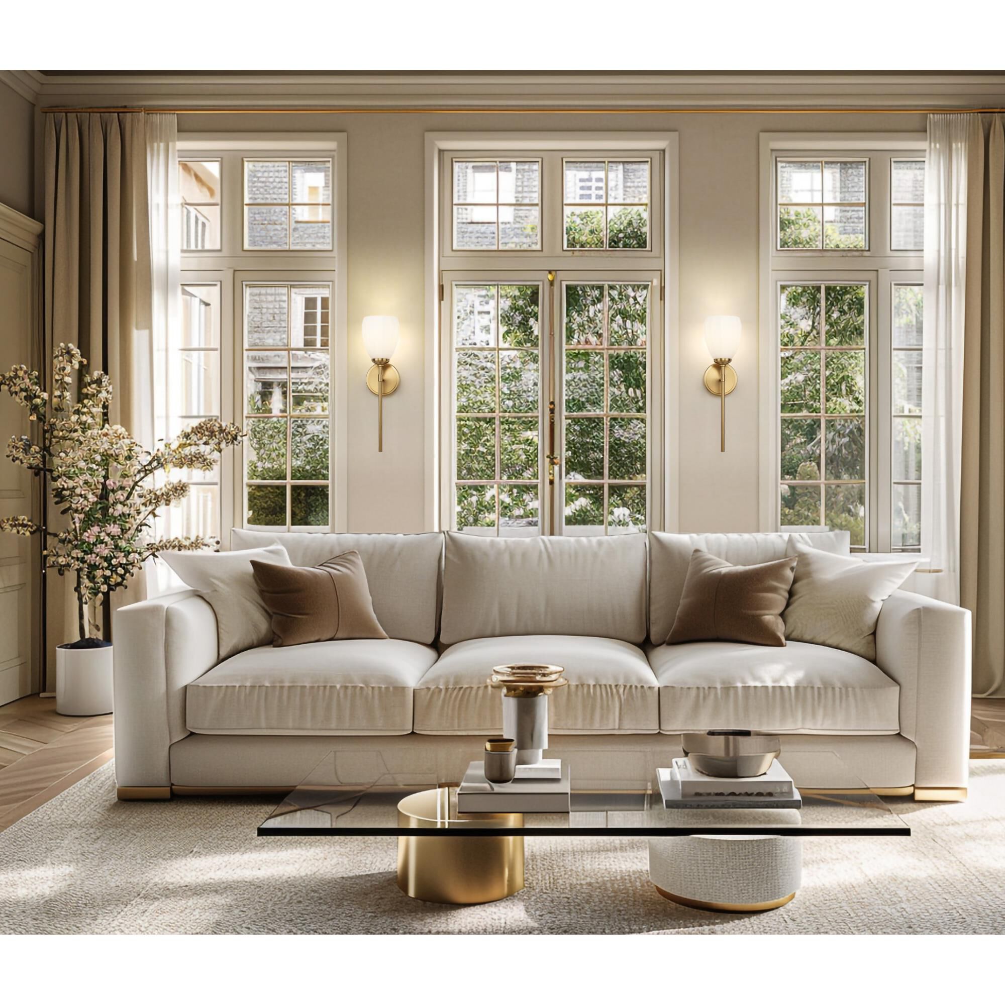 Shown in Modern Gold finish and Matte Opal glass and Matte Opal shade