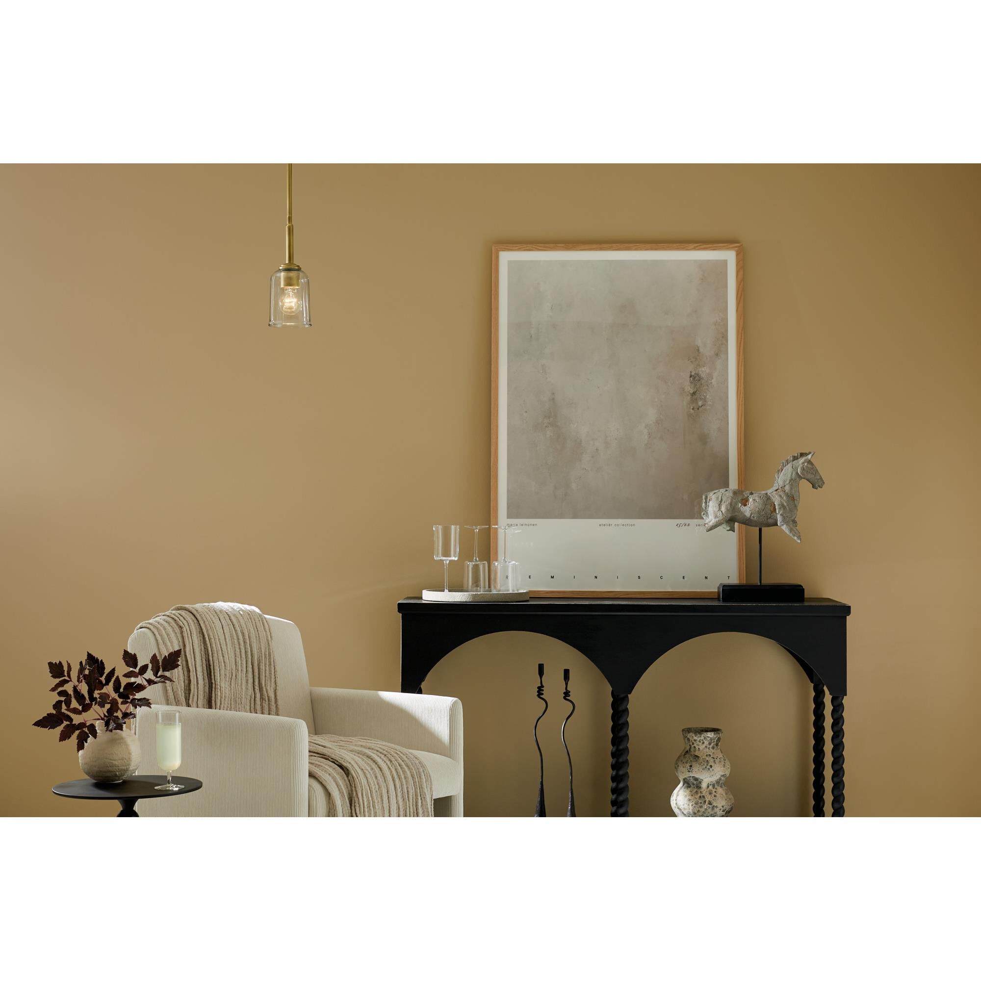 Shown in Natural Brass finish and Clear glass