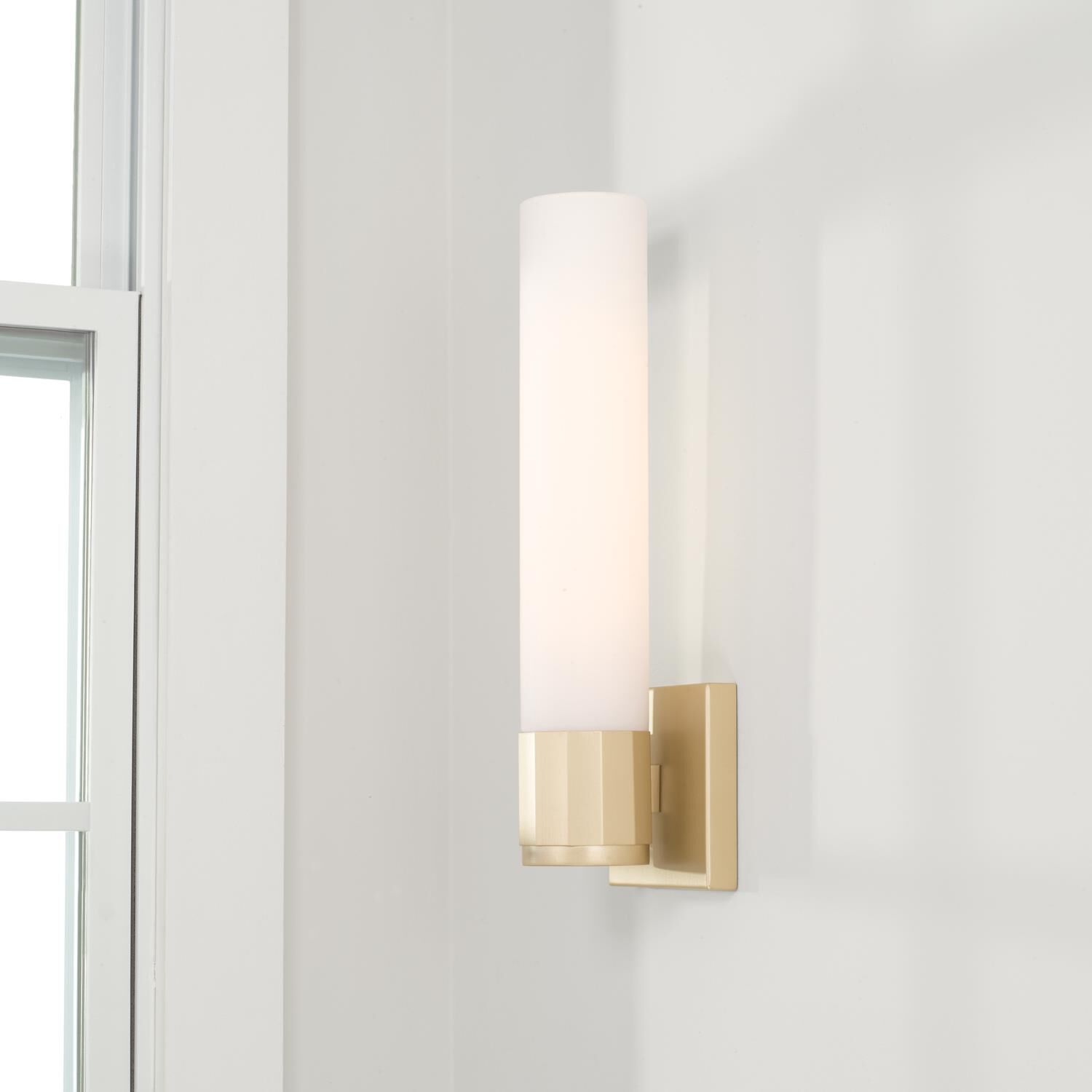 Shown in Soft Gold finish and Soft White glass