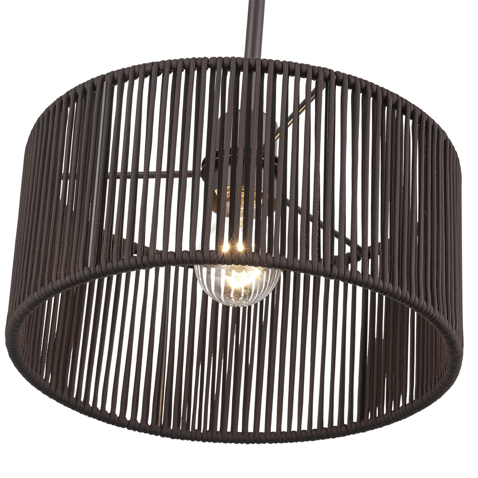 Shown in English Bronze finish and Hand-Woven Dark Chocolate Color Polyester Rope shade