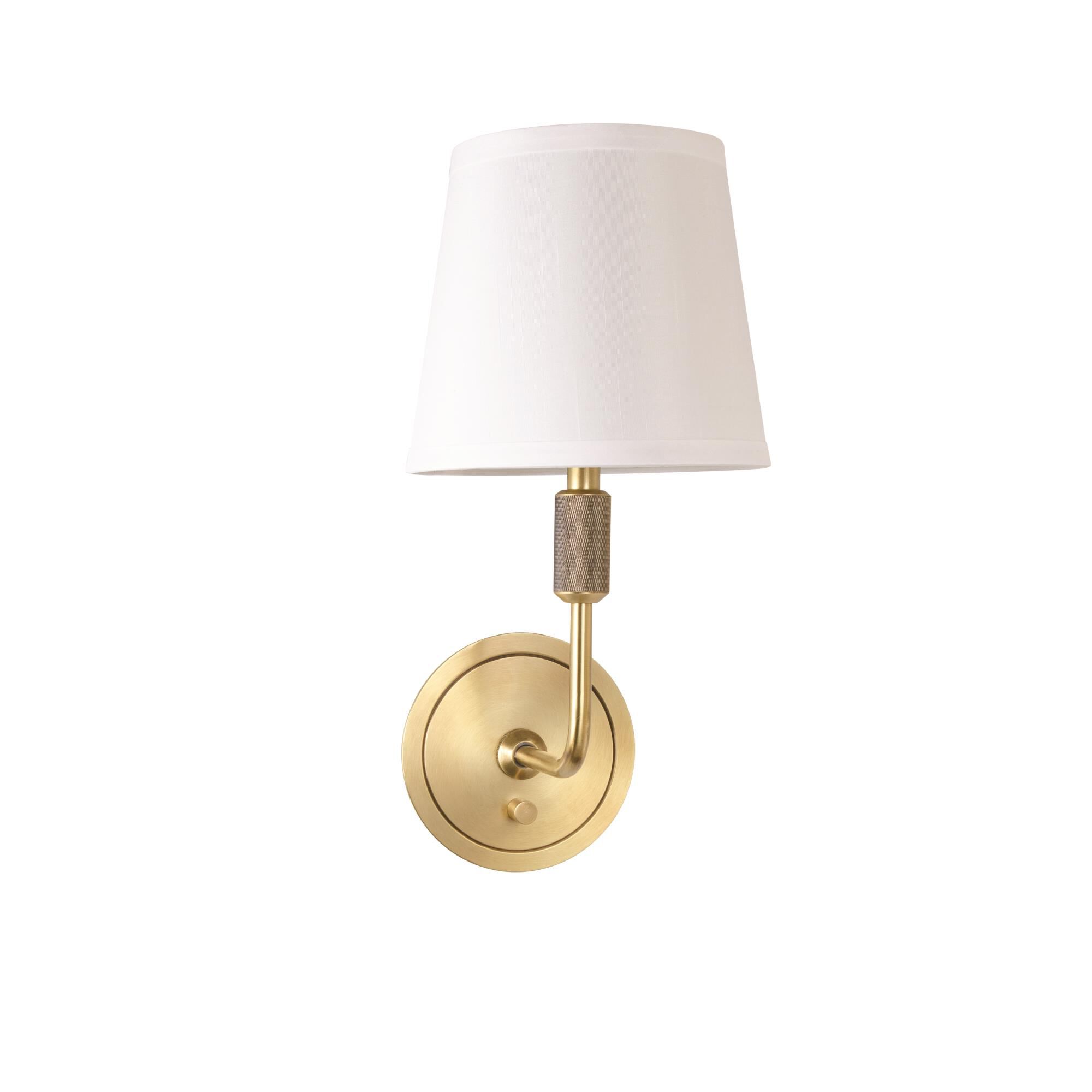 Shown in Brushed Brass finish and Off-White Hardback shade
