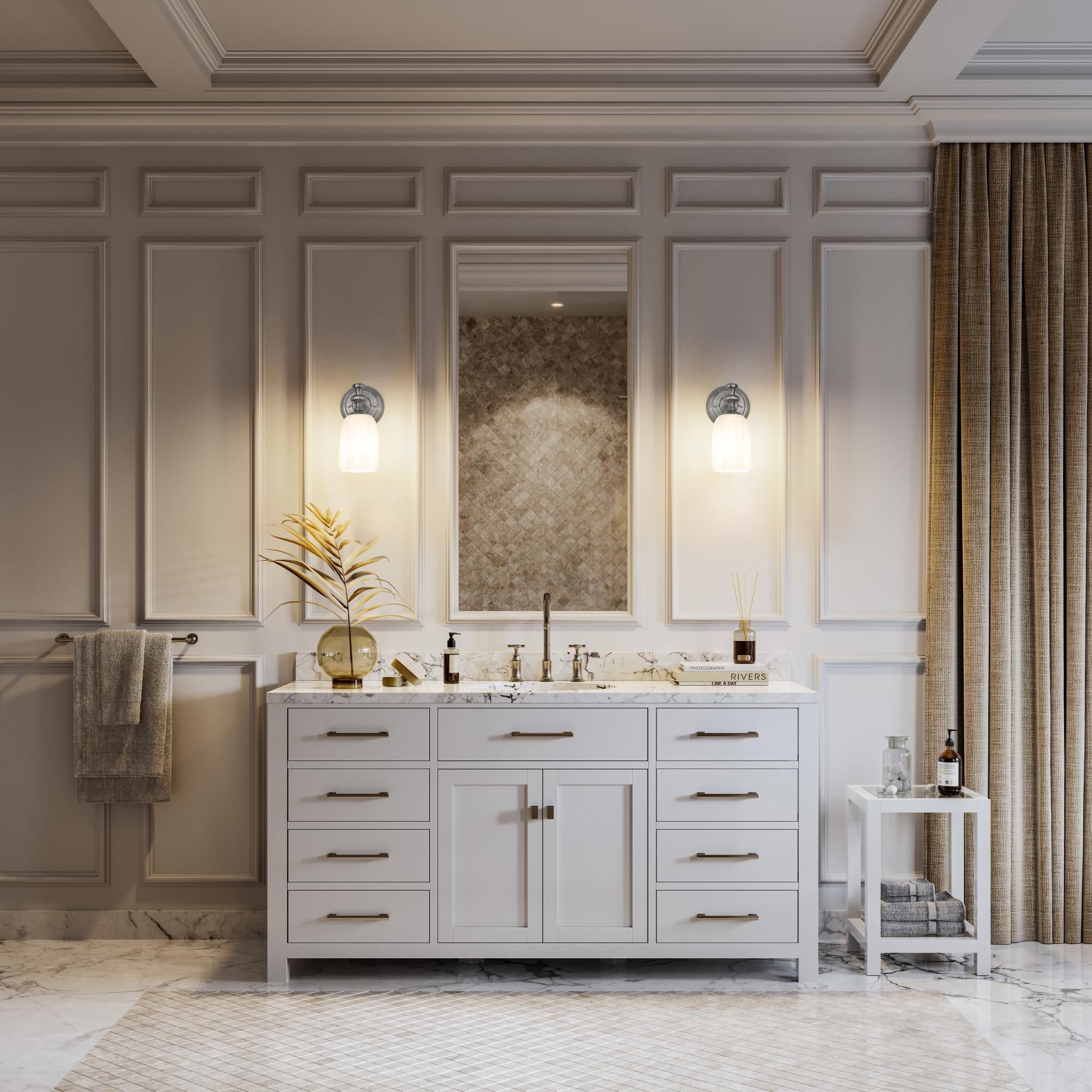 Shown in Brushed Nickel finish and Opal Etched glass and Opal Etched shade