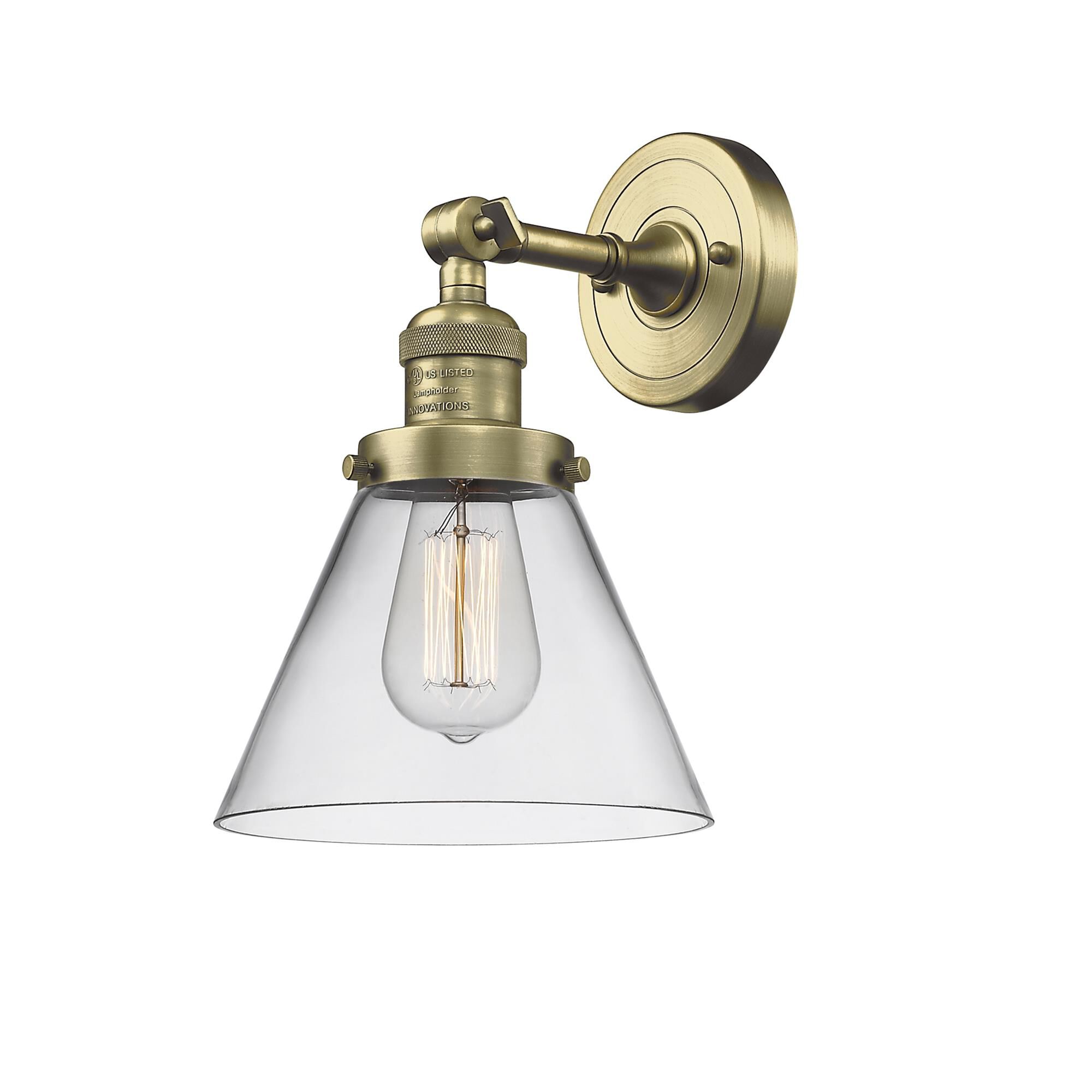 Shown in Antique Brass finish and Clear glass