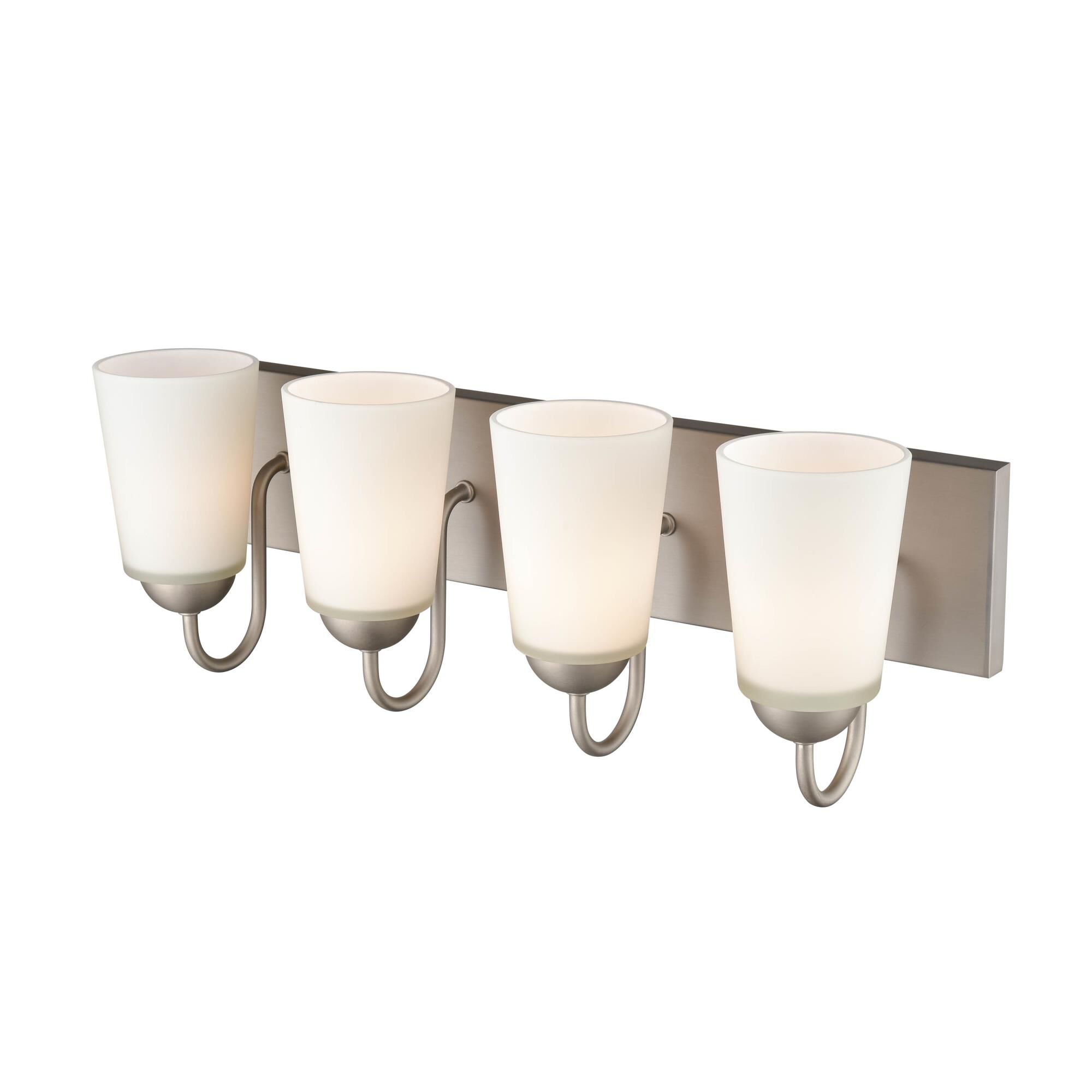 Shown in Satin Nickel finish and Etched White glass