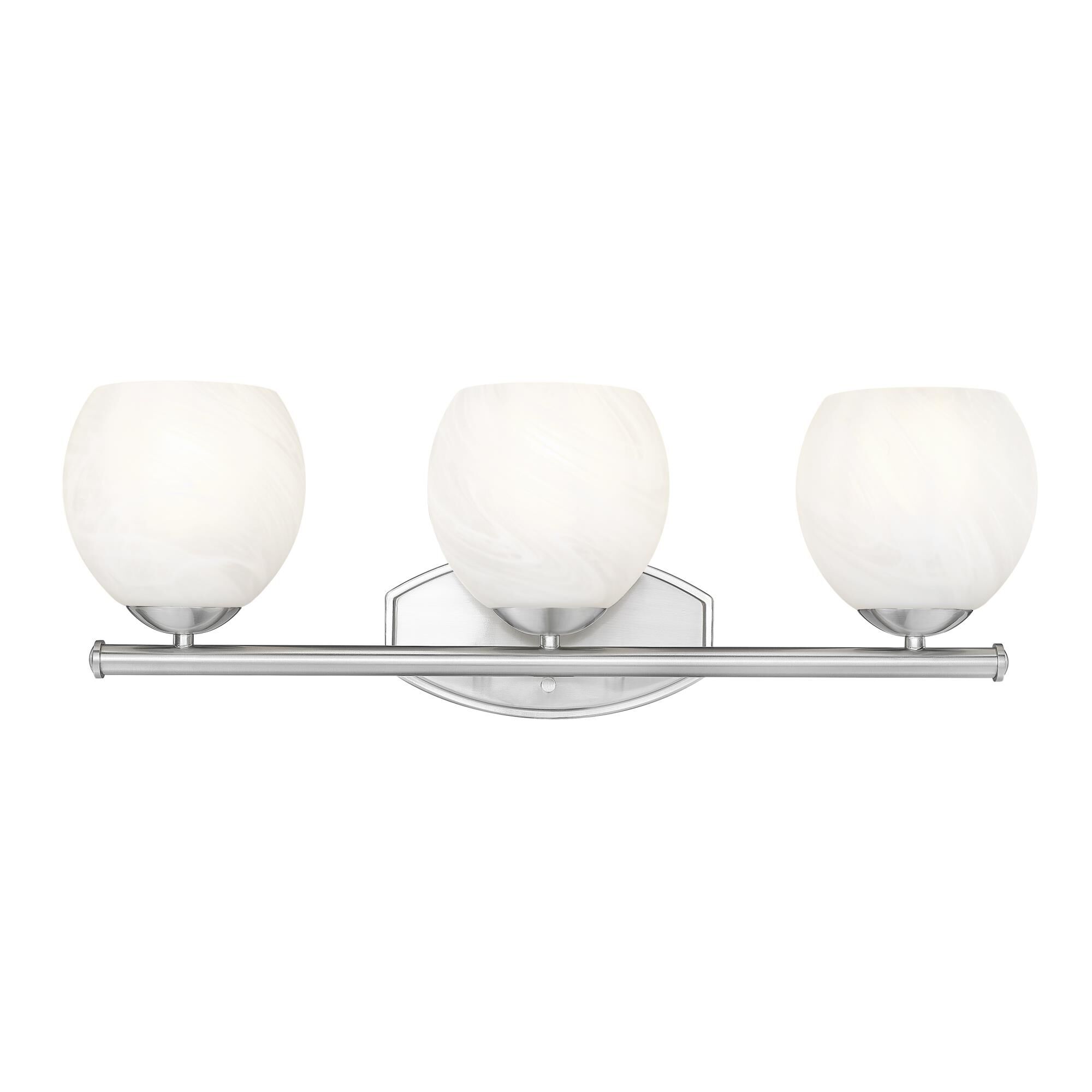 Shown in Brushed Nickel finish and Feathered White glass