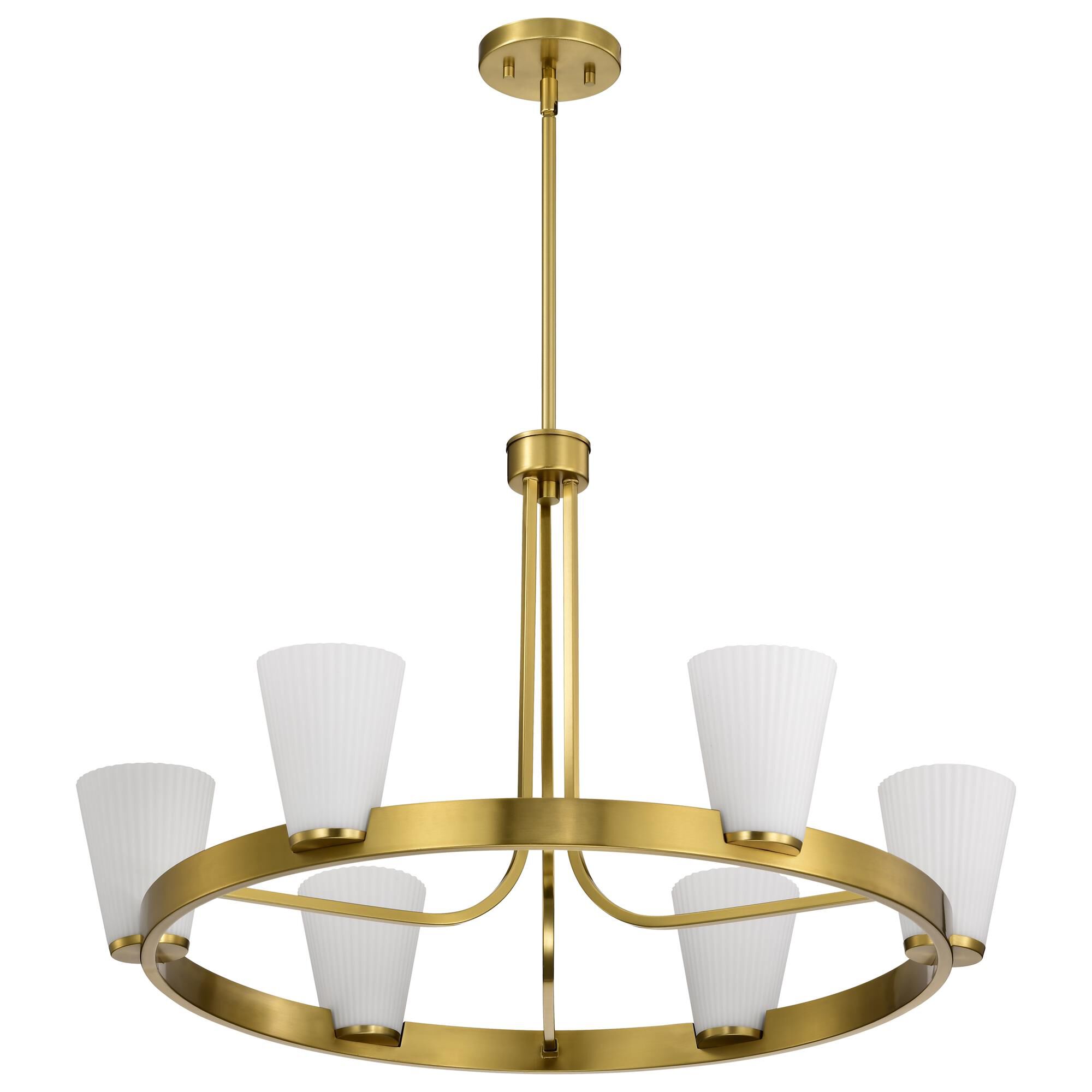 Shown in Burnished Brass finish and Ribbed White glass