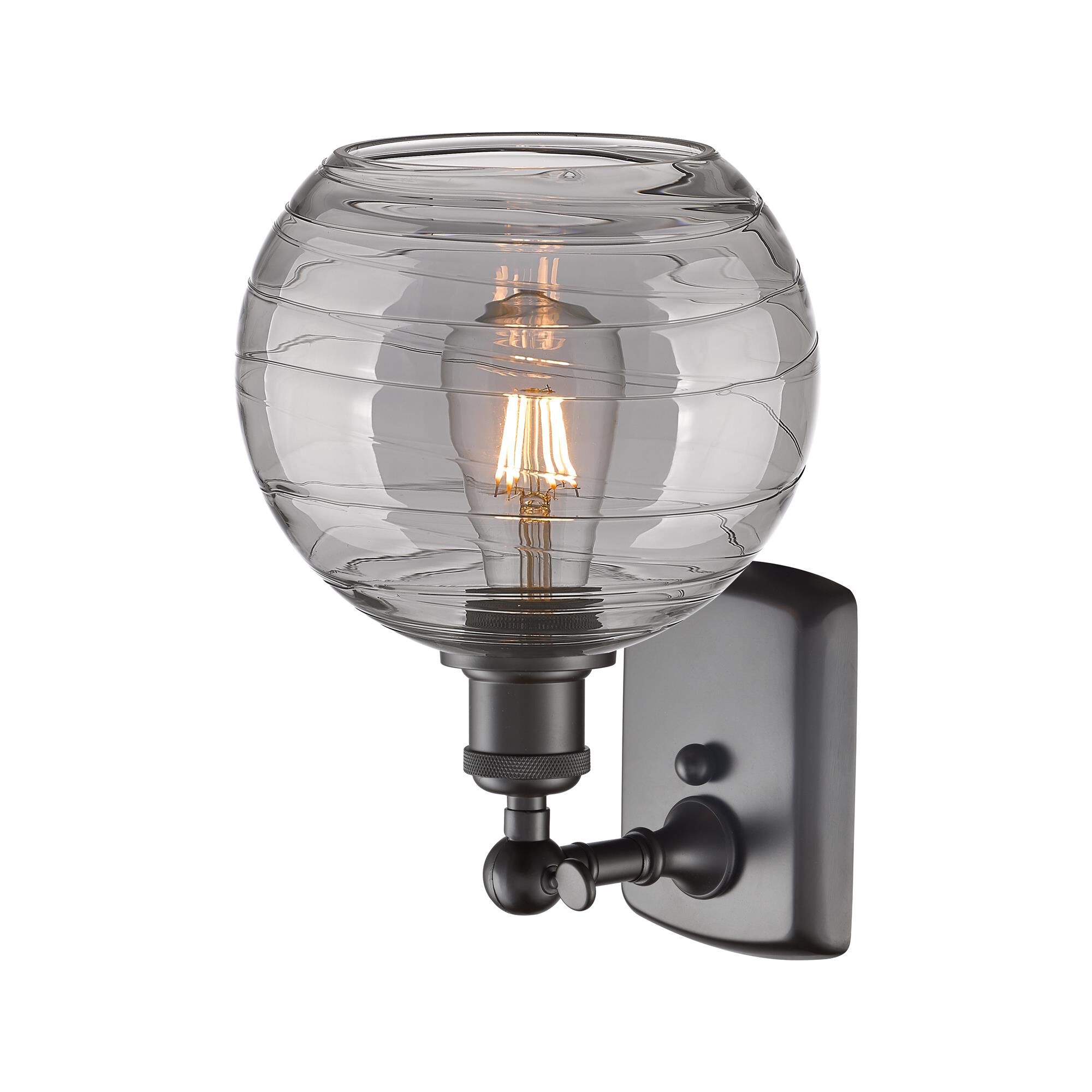 Shown in Oil Rubbed Bronze finish and Light Smoke Deco Swirl glass