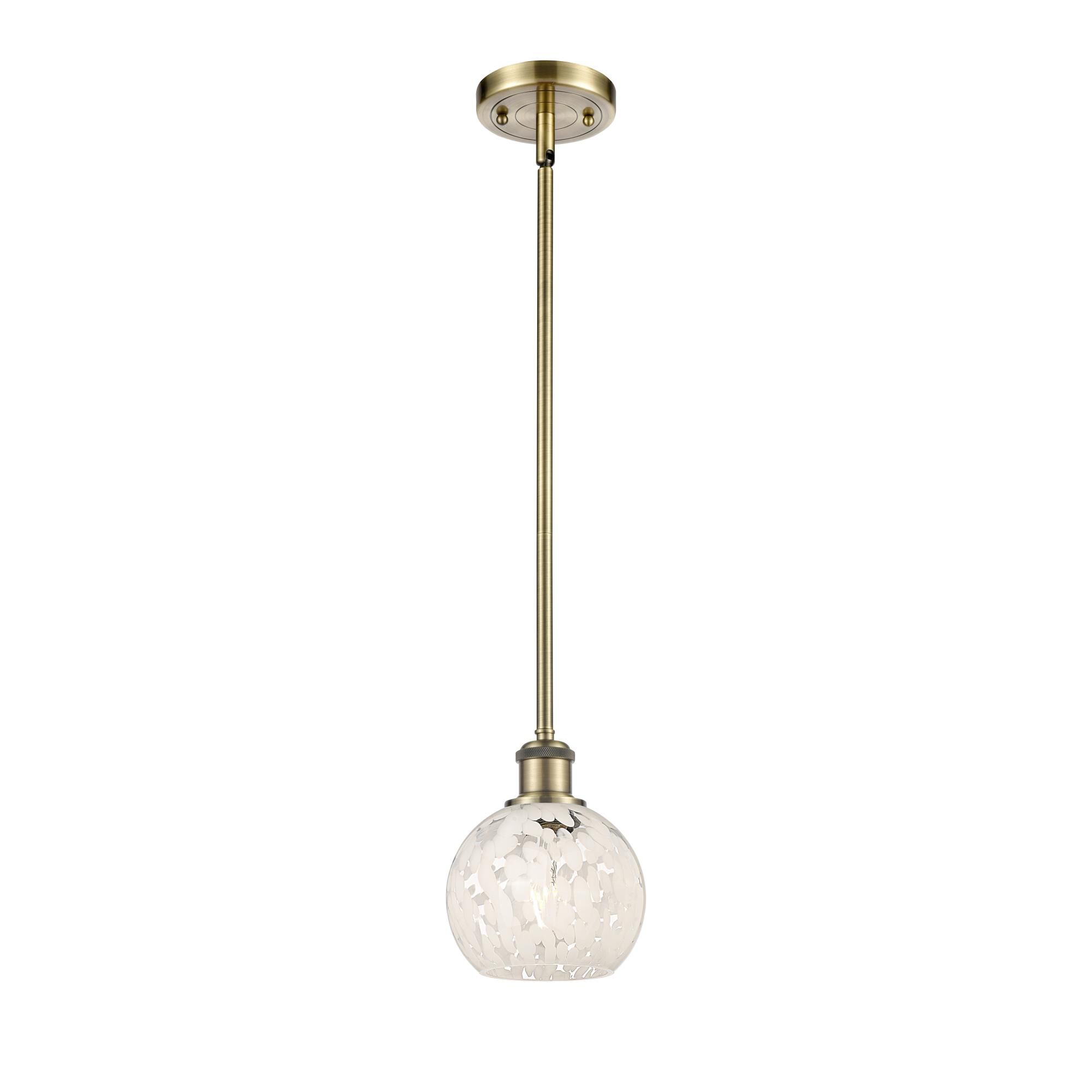 Shown in Antique Brass finish and White Mouchette glass