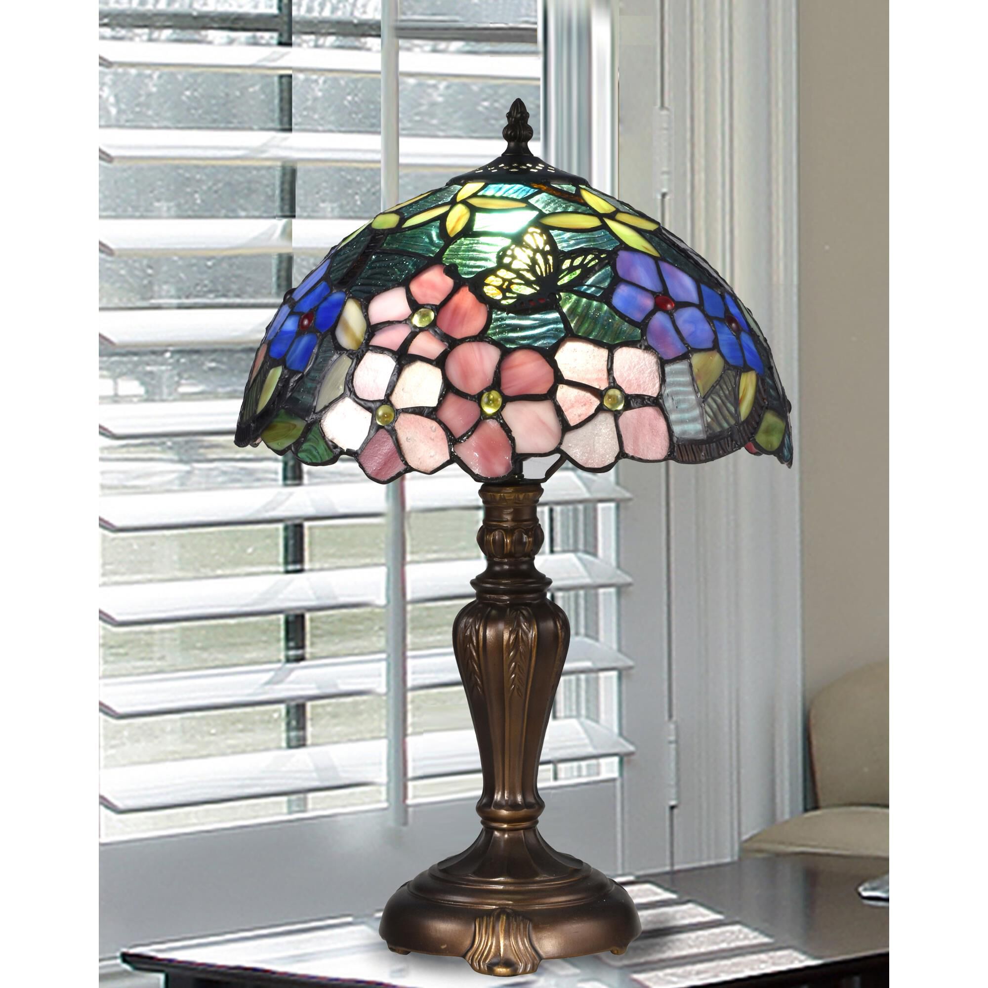 Fox Peony Tiffany 19 Inch Table Lamp by Dale Tiffany
