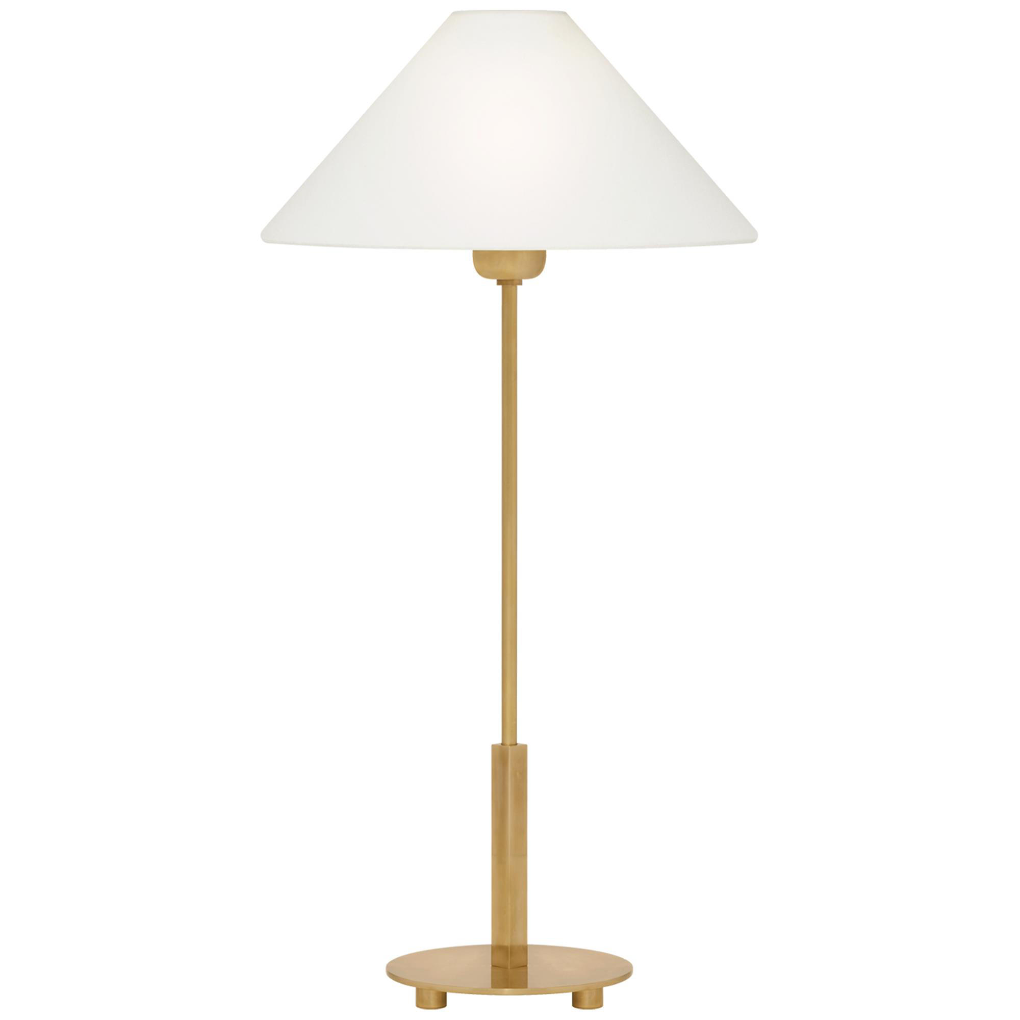 Shown in Hand-Rubbed Antique Brass finish and Linen shade