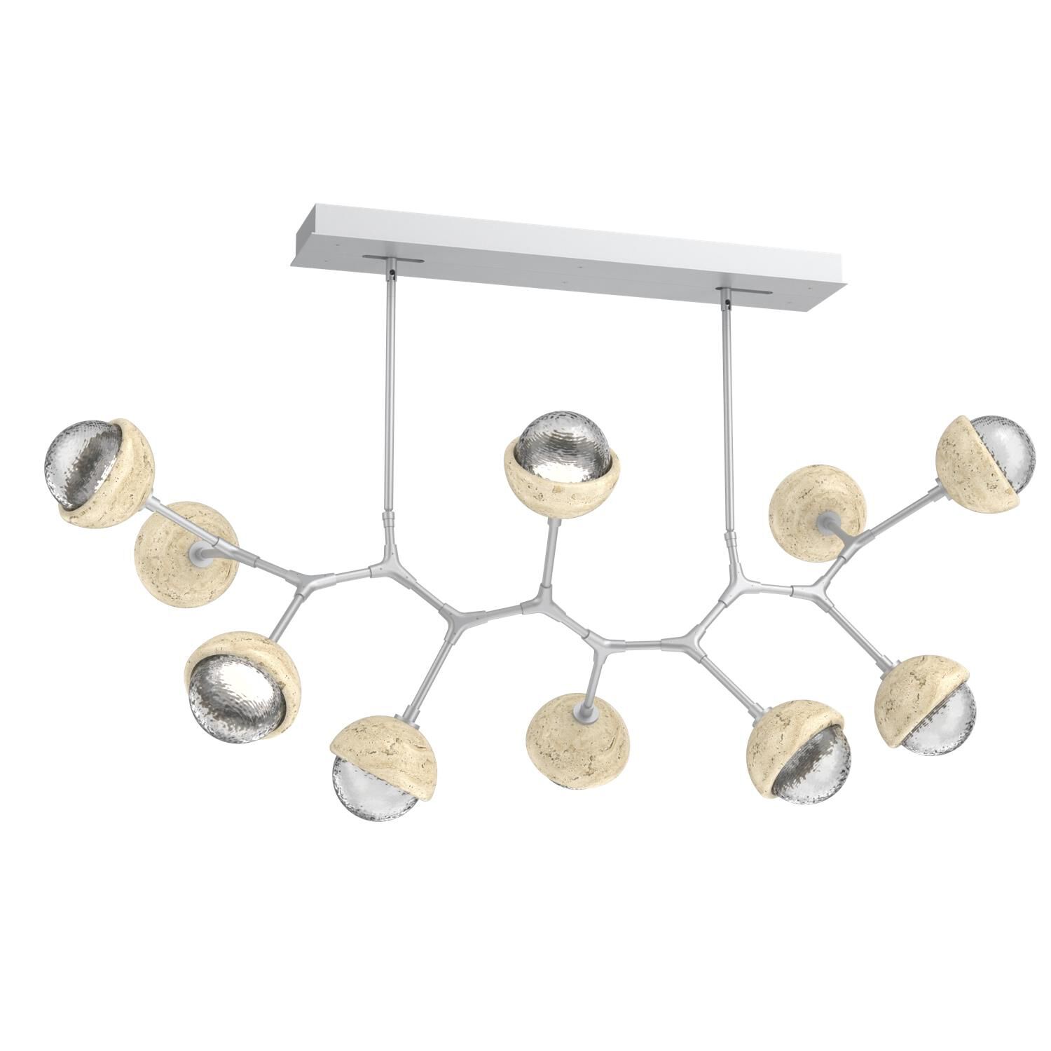 Shown in Classic Silver finish and Clear glass and Travertine Stone accent