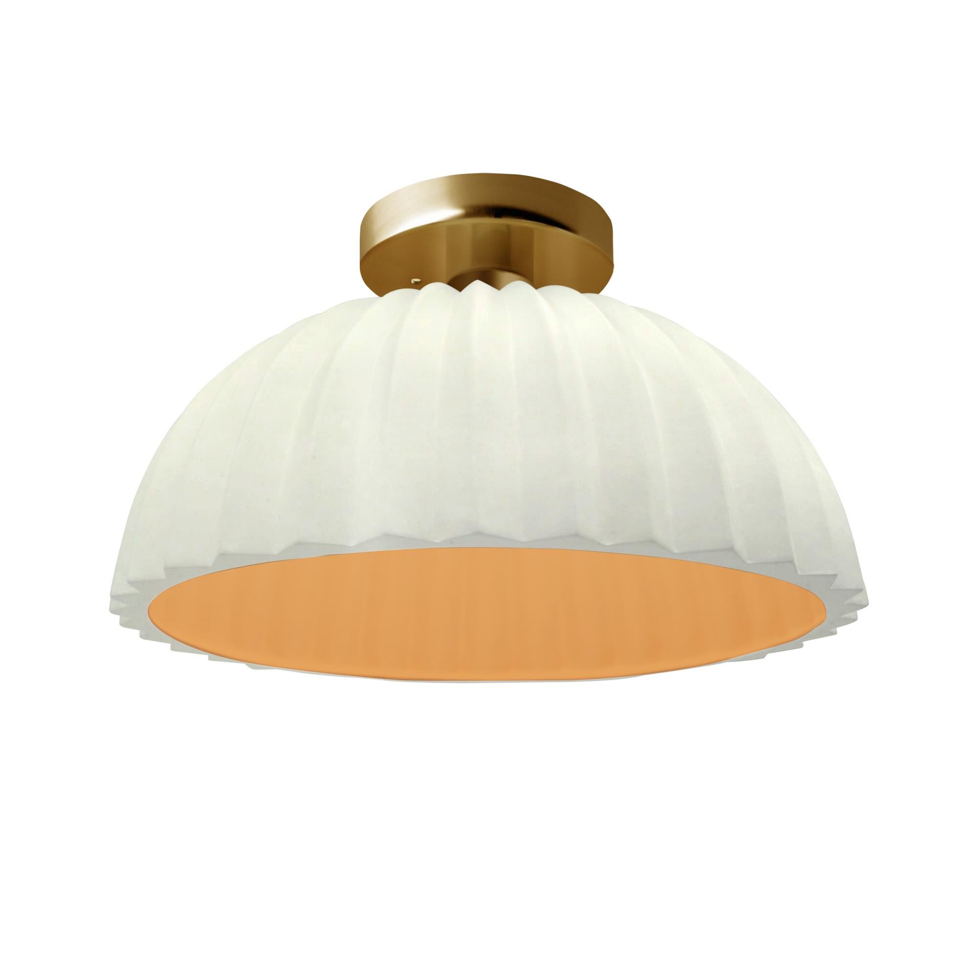 Shown in Brushed Brass finish and Matte White With Champagne Gold Internal Finish shade