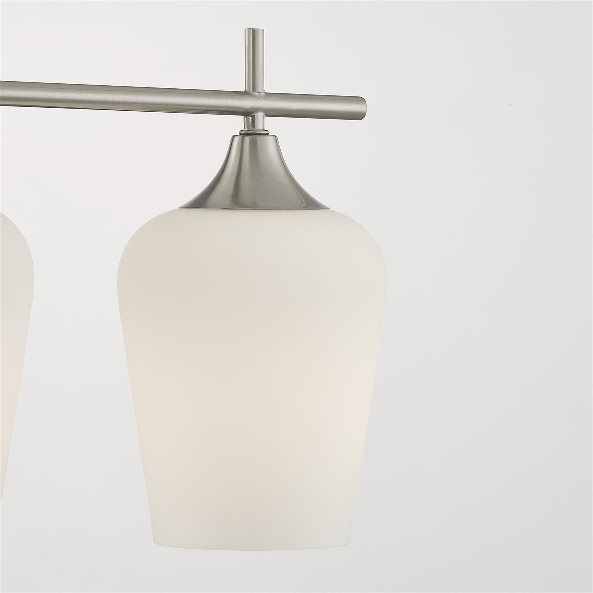 Shown in Satin Nickel finish and White Opal glass