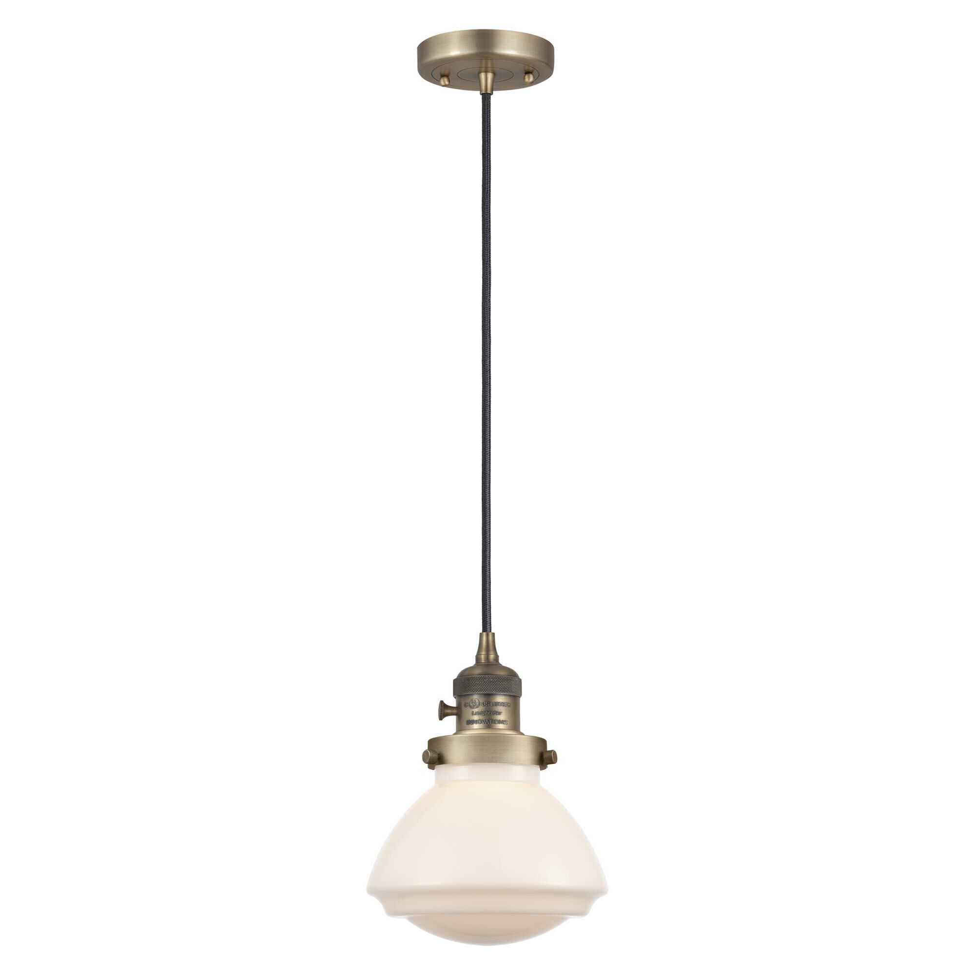 Shown in Brushed Brass finish and Matte White glass