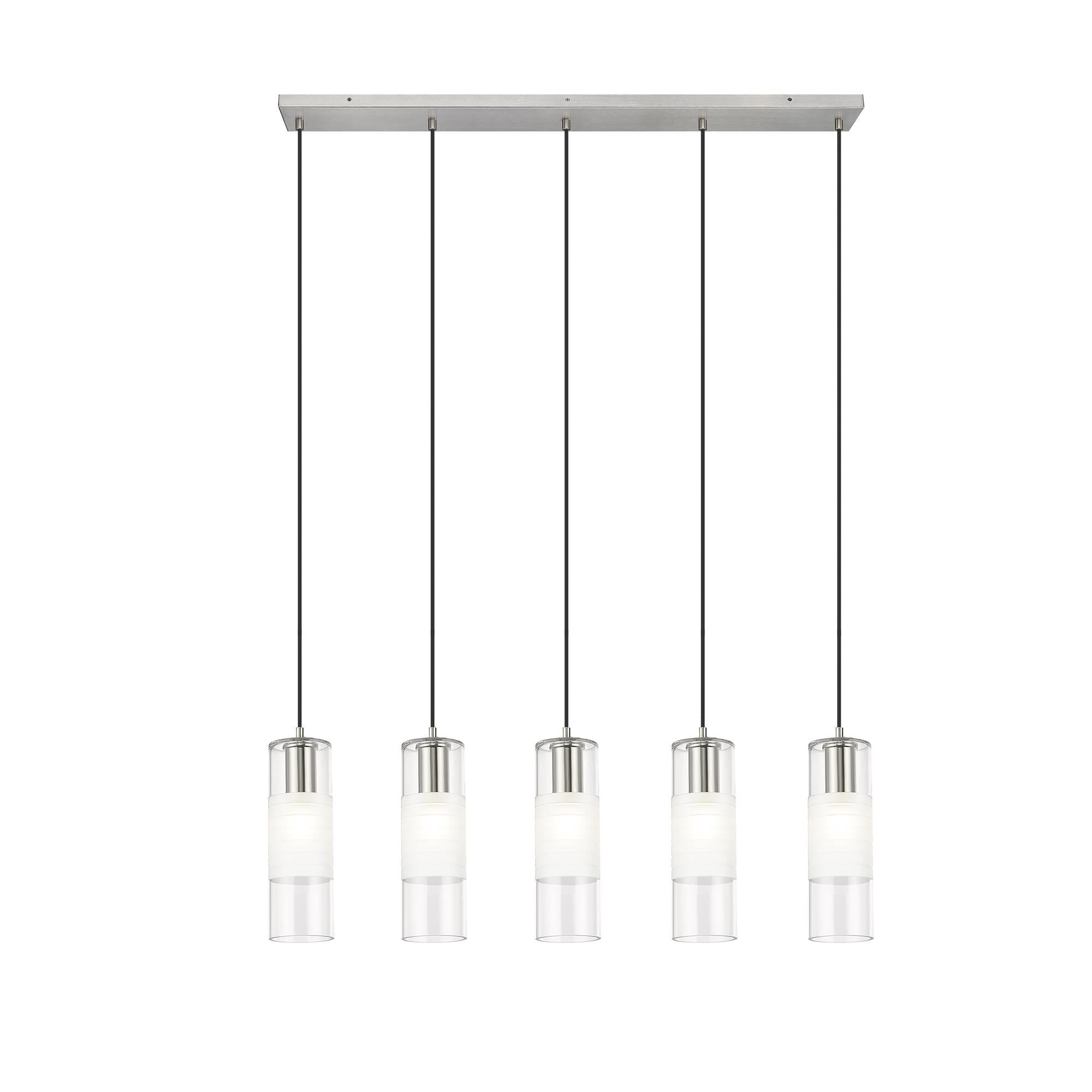 Shown in Brushed Nickel finish and Clear+frosted glass and Clear+frosted shade