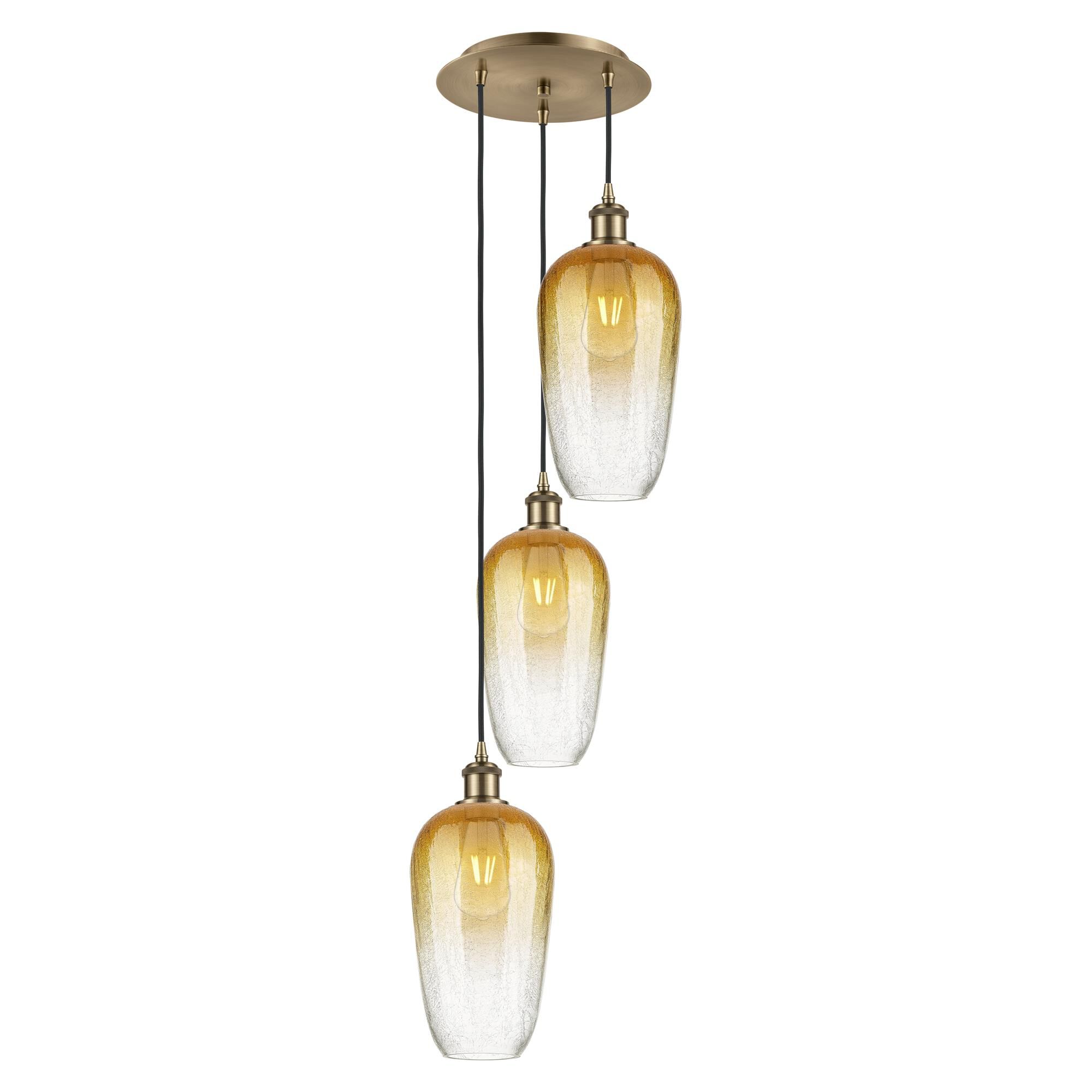Shown in Antique Brass finish and Amber glass