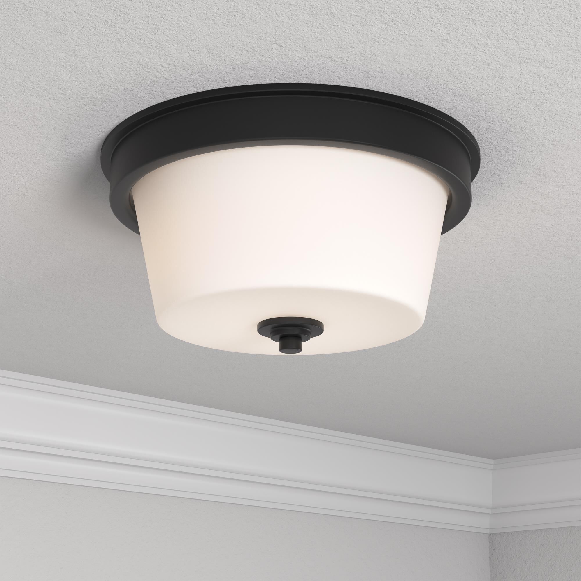 Shown in Matte Black finish and White Frosted glass