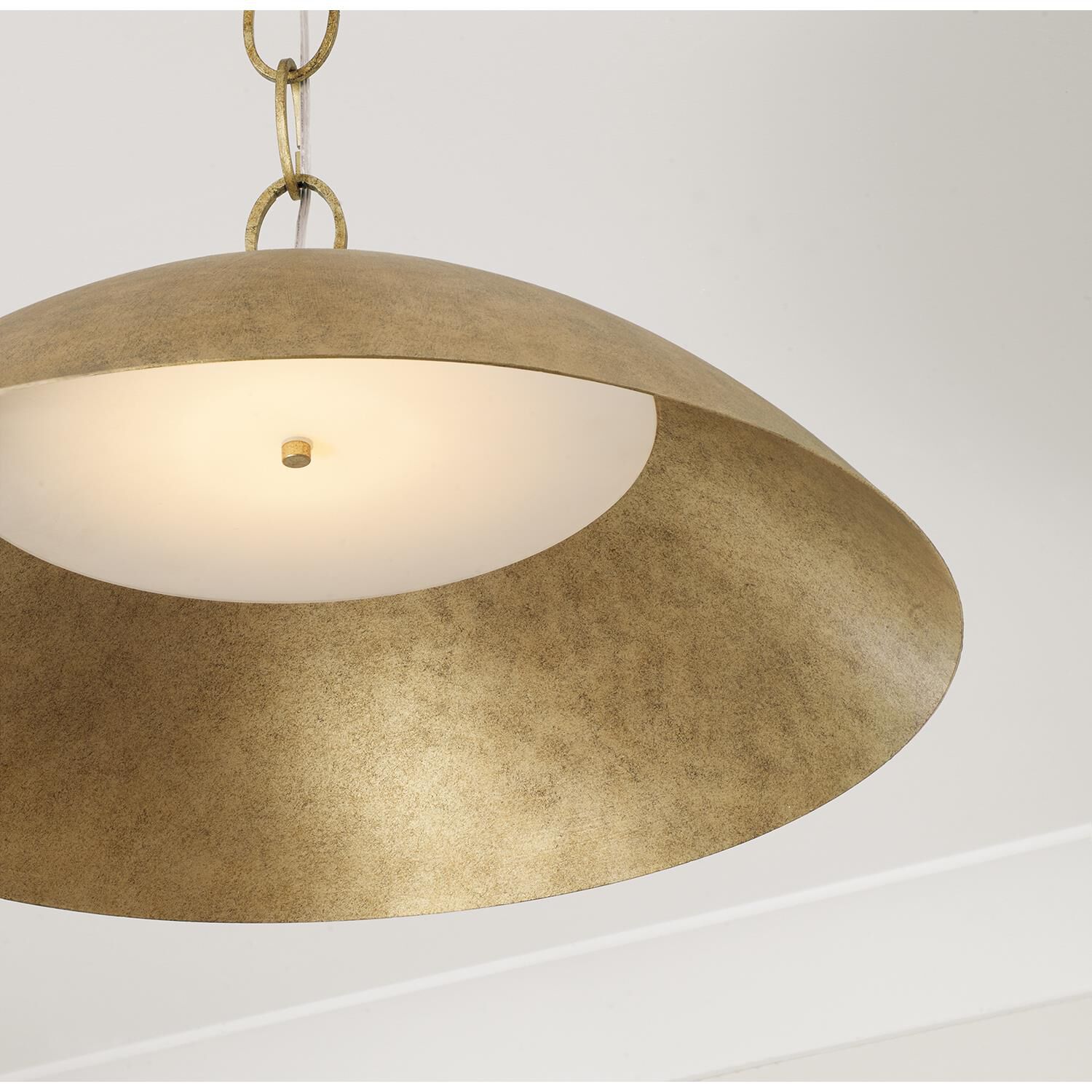 Shown in Feathered Gold finish and Textured Metal s shade