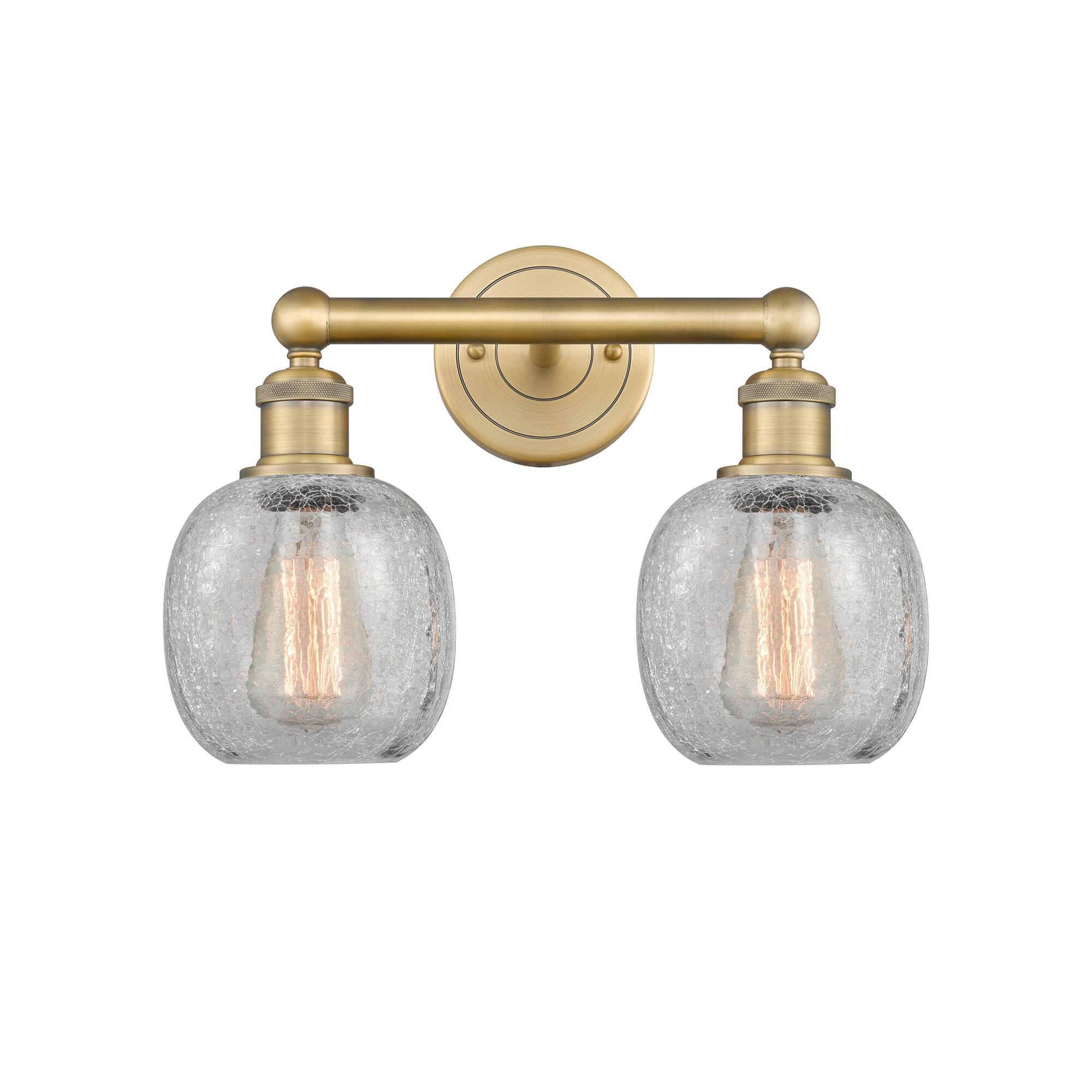 Shown in Brushed Brass finish and Clear Crackle glass