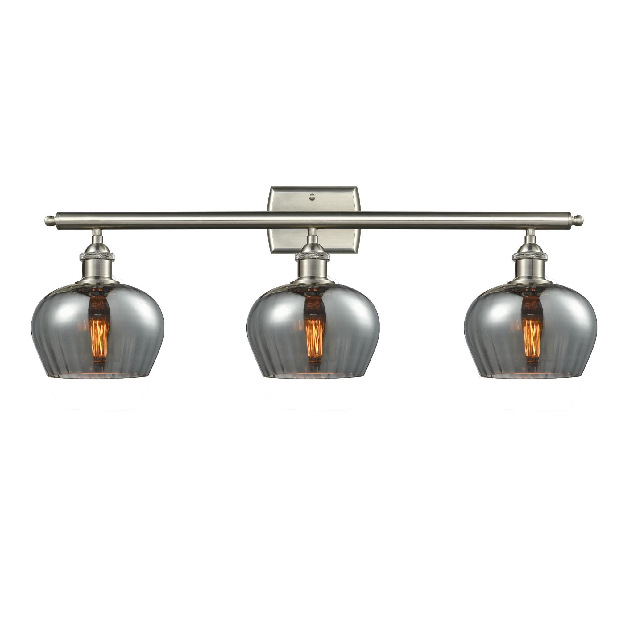 Shown in Brushed Satin Nickel finish and Smoked Fluted glass