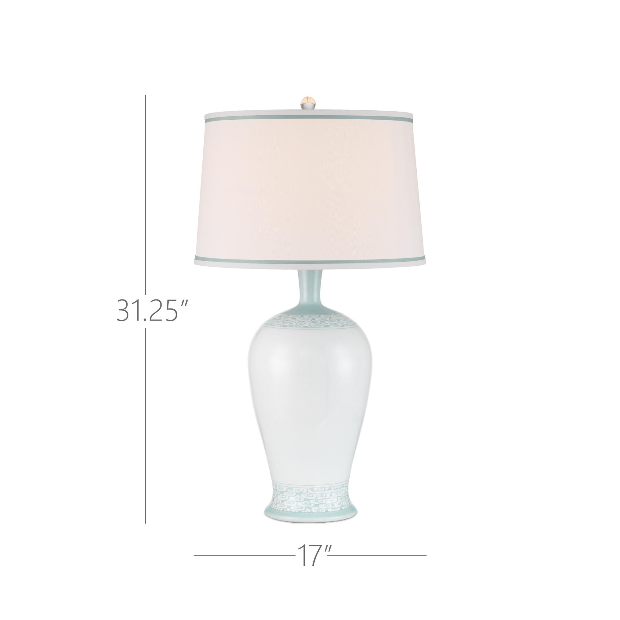 Shown in White and Light Blue finish and White Polyester/Double Fold/Celadon Green shade