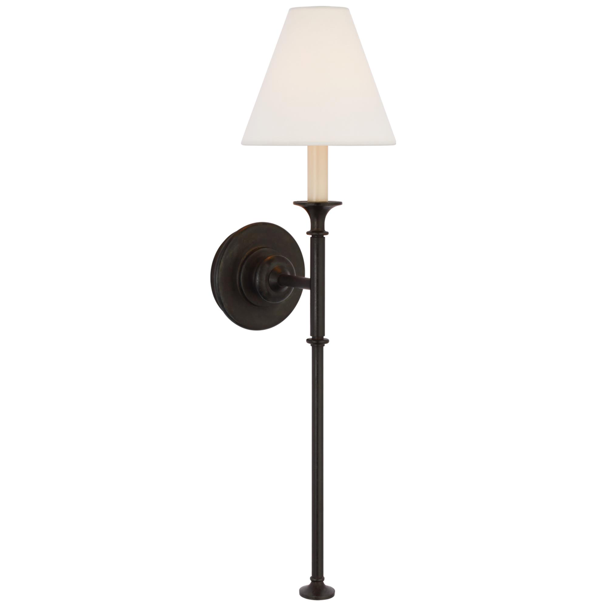 Shown in Aged Iron finish and Linen shade