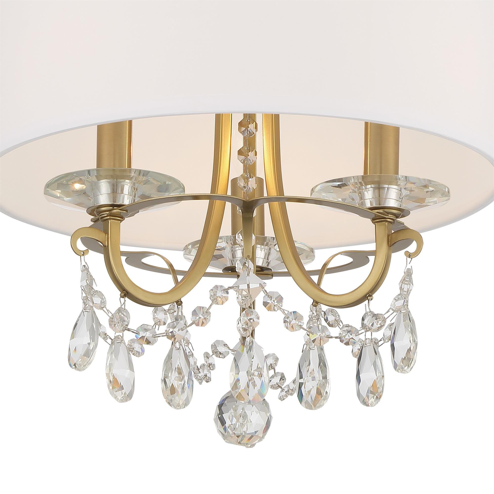 Shown in Vibrant Gold finish and Hand Cut Crystal crystal and Silk glass and White shade