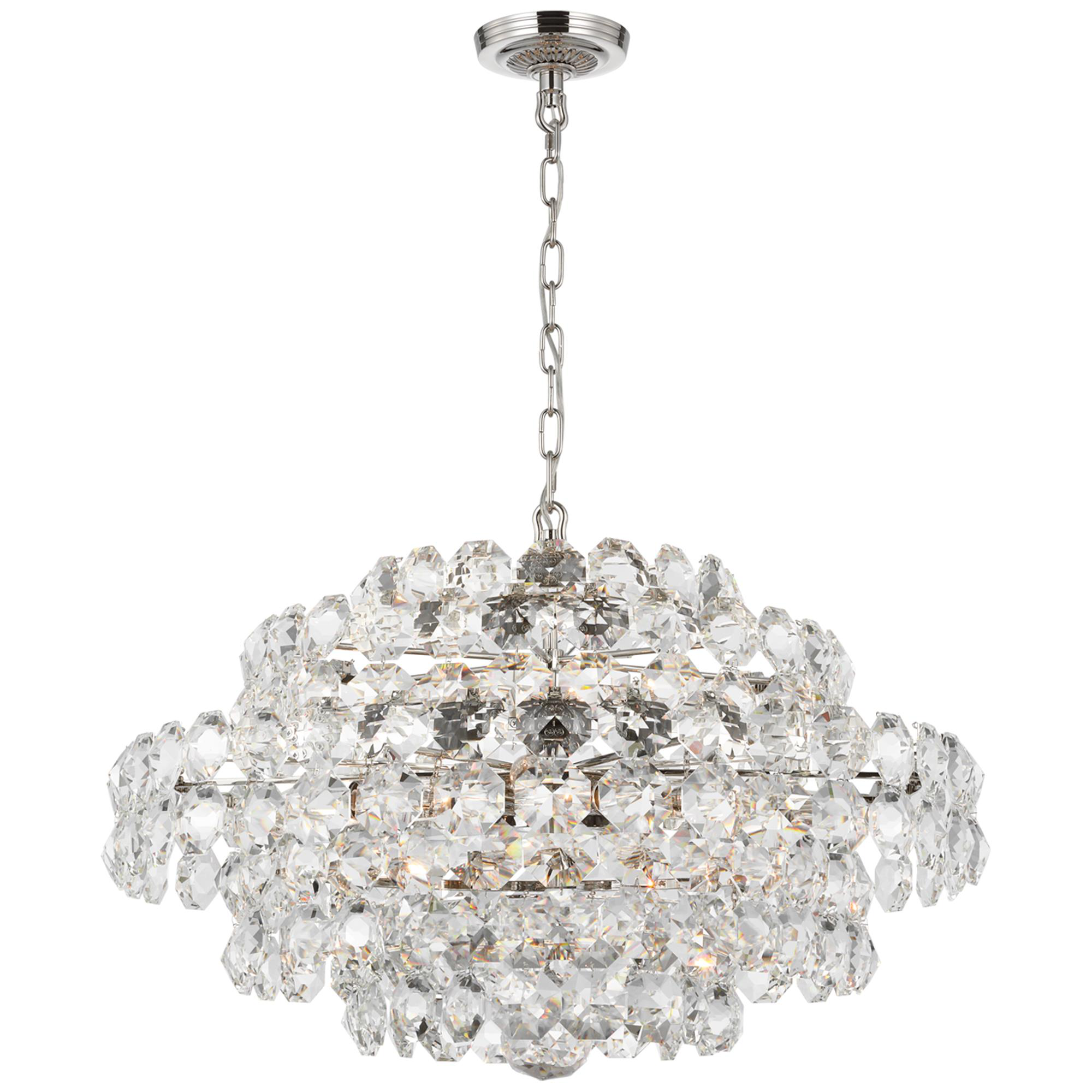 Shown in Polished Nickel finish and Crystal glass