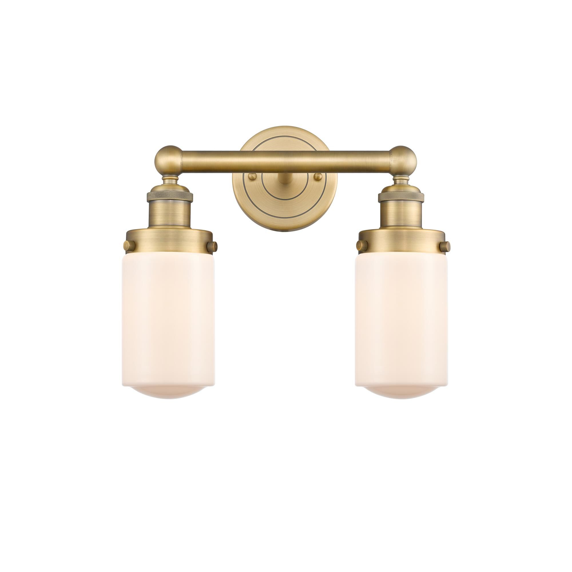 Shown in Brushed Brass finish and Matte White glass