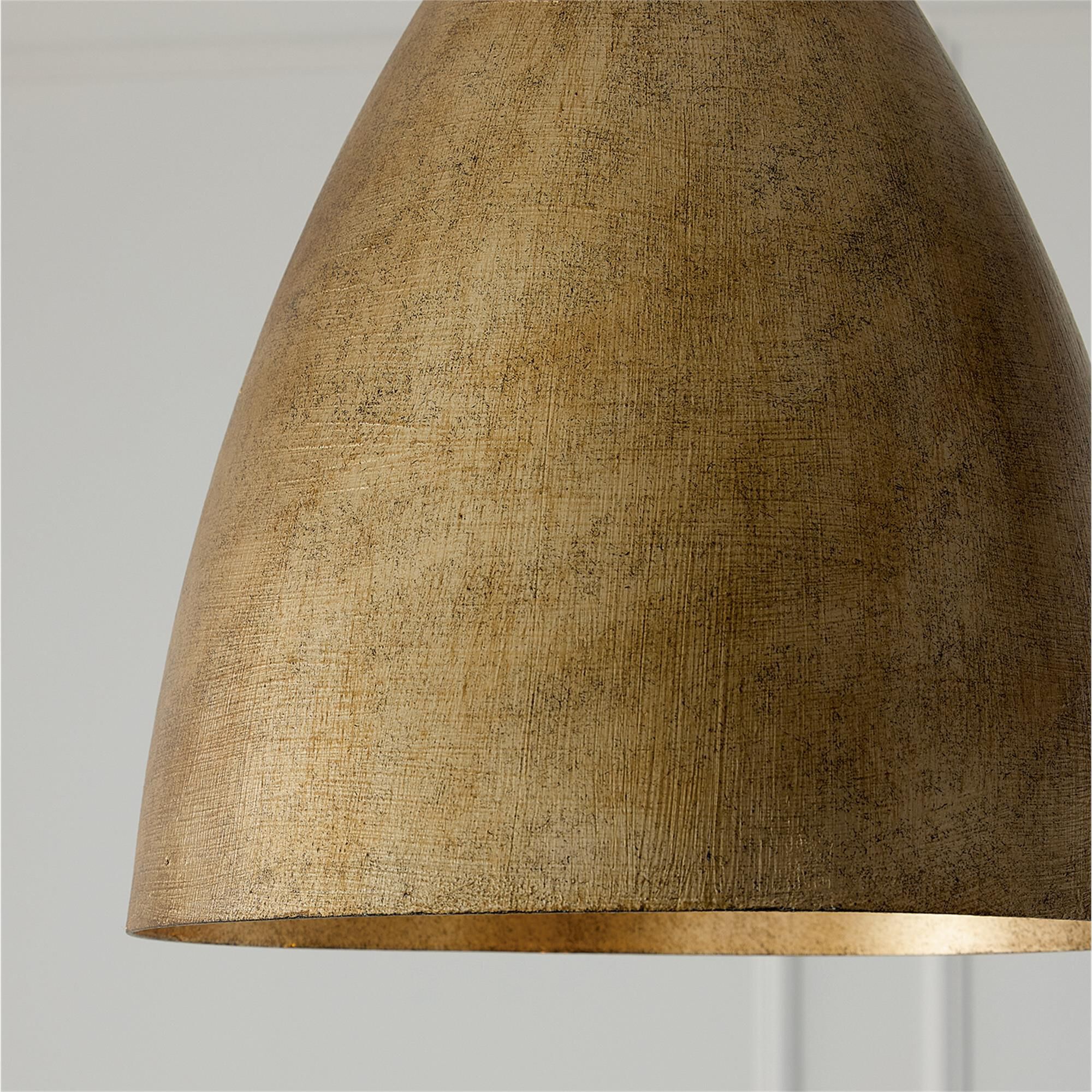 Shown in Feathered Gold finish and Textured Metal s shade