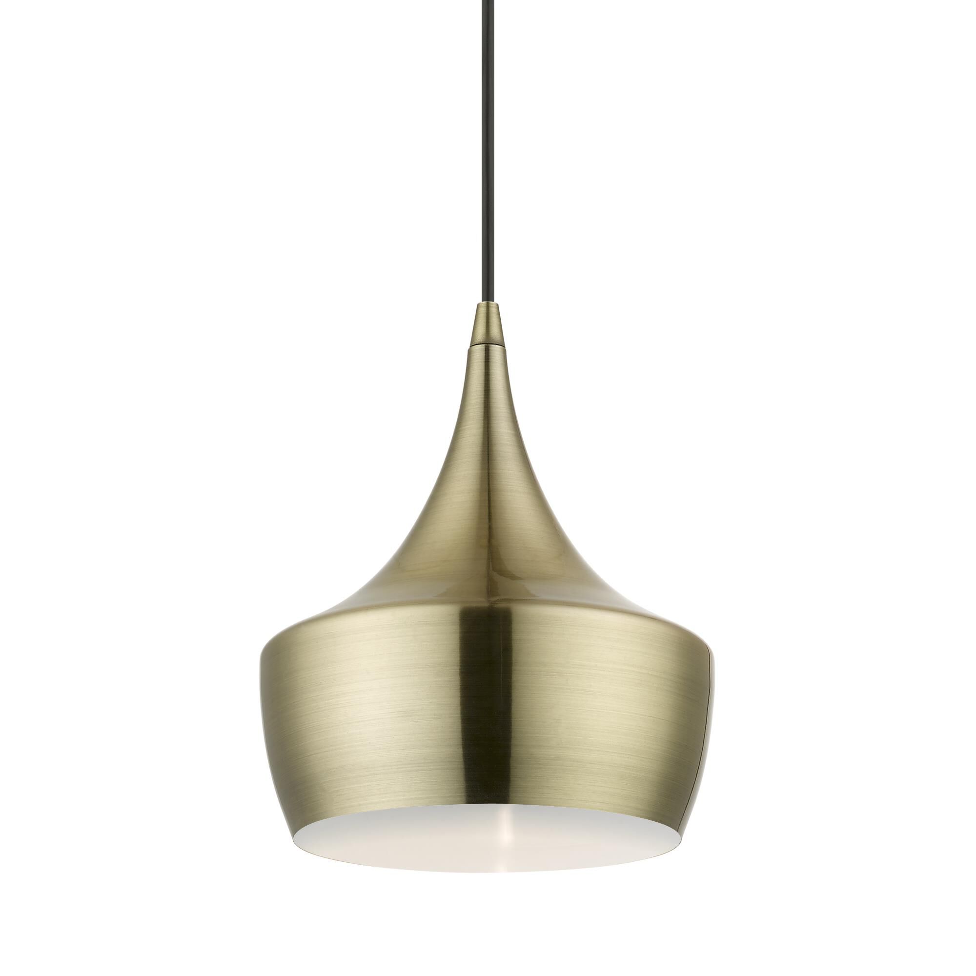 Shown in Antique Brass finish and Antique Brass with White Inside shade