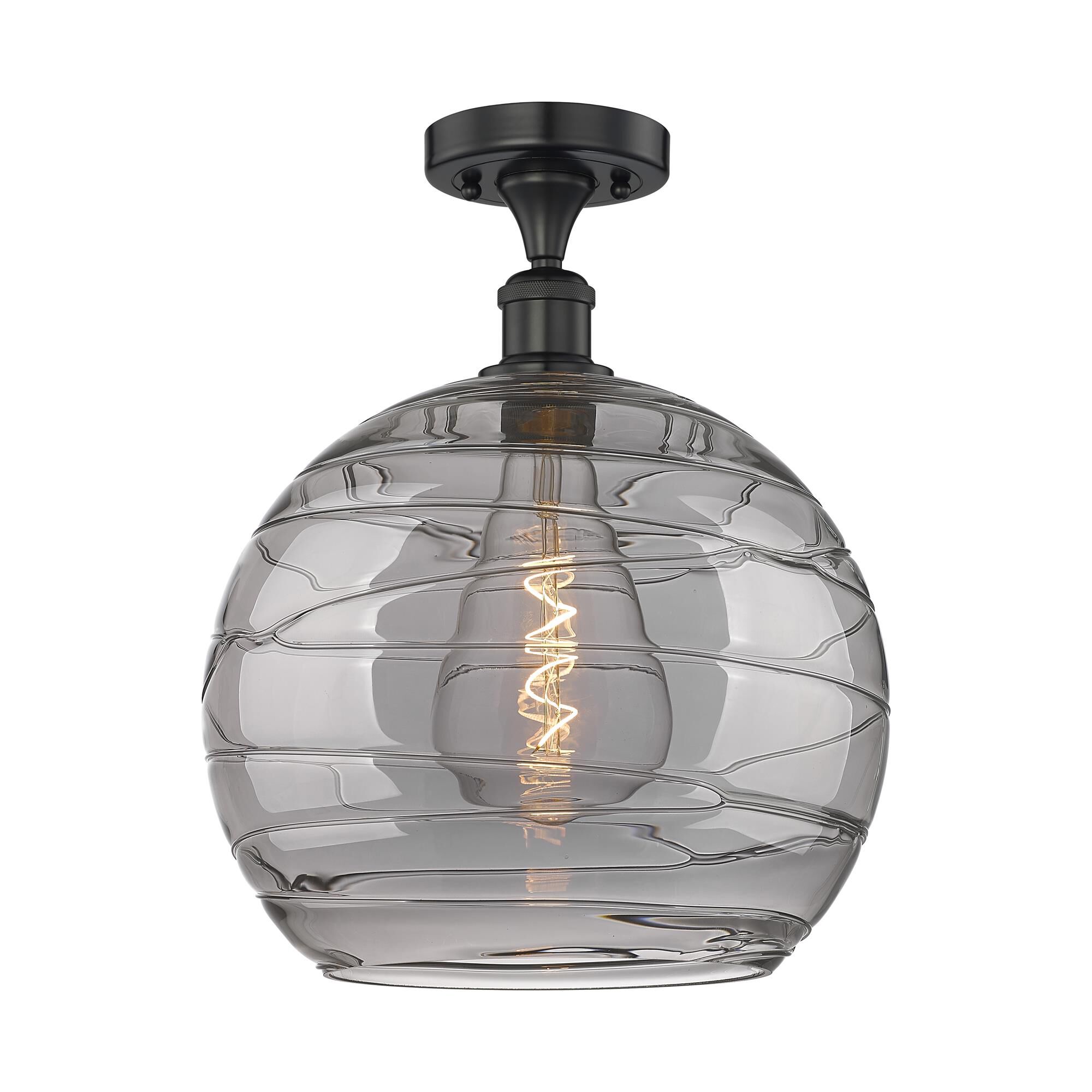 Shown in Matte Black finish and Light Smoke Deco Swirl glass