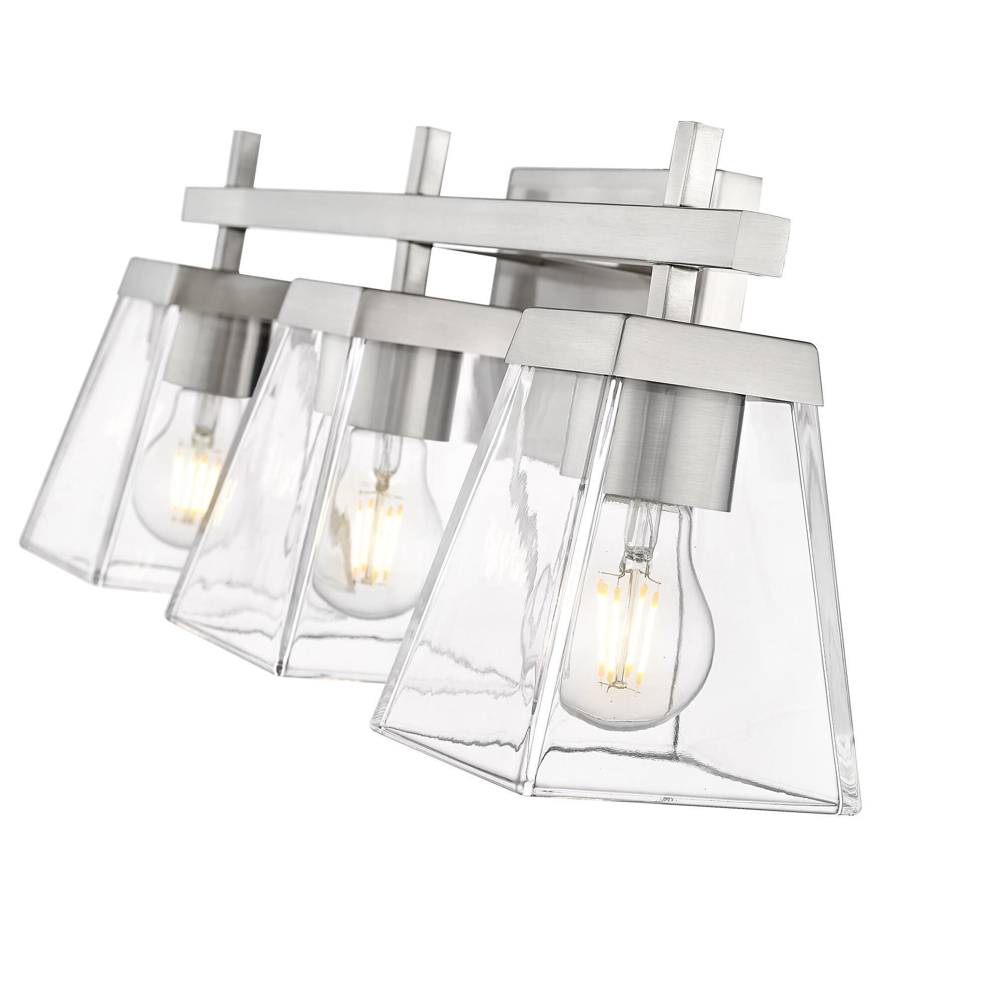 Shown in Brushed Nickel finish and Clear glass