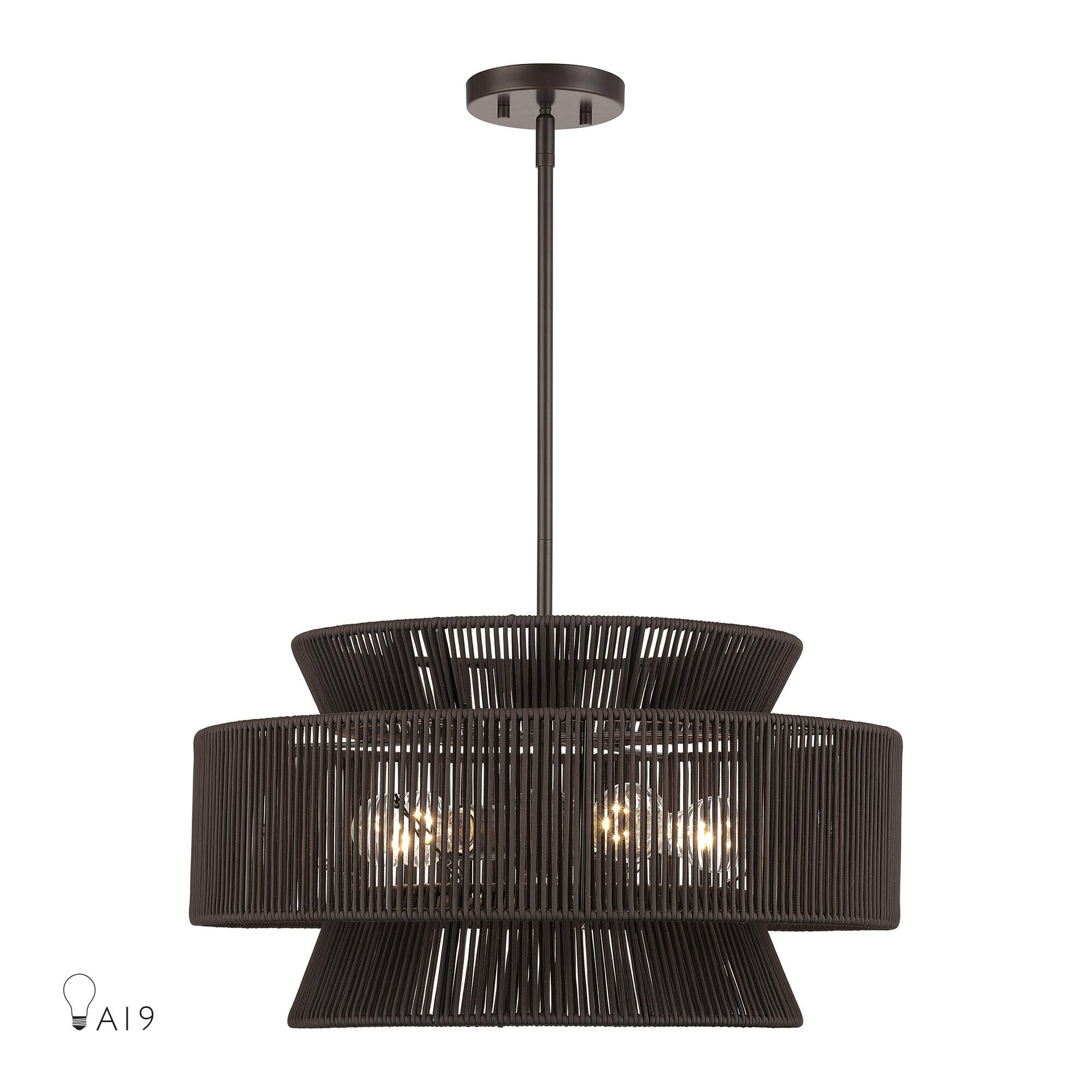 Shown in English Bronze finish and Hand-Woven Dark Chocolate Color Polyester Rope shade