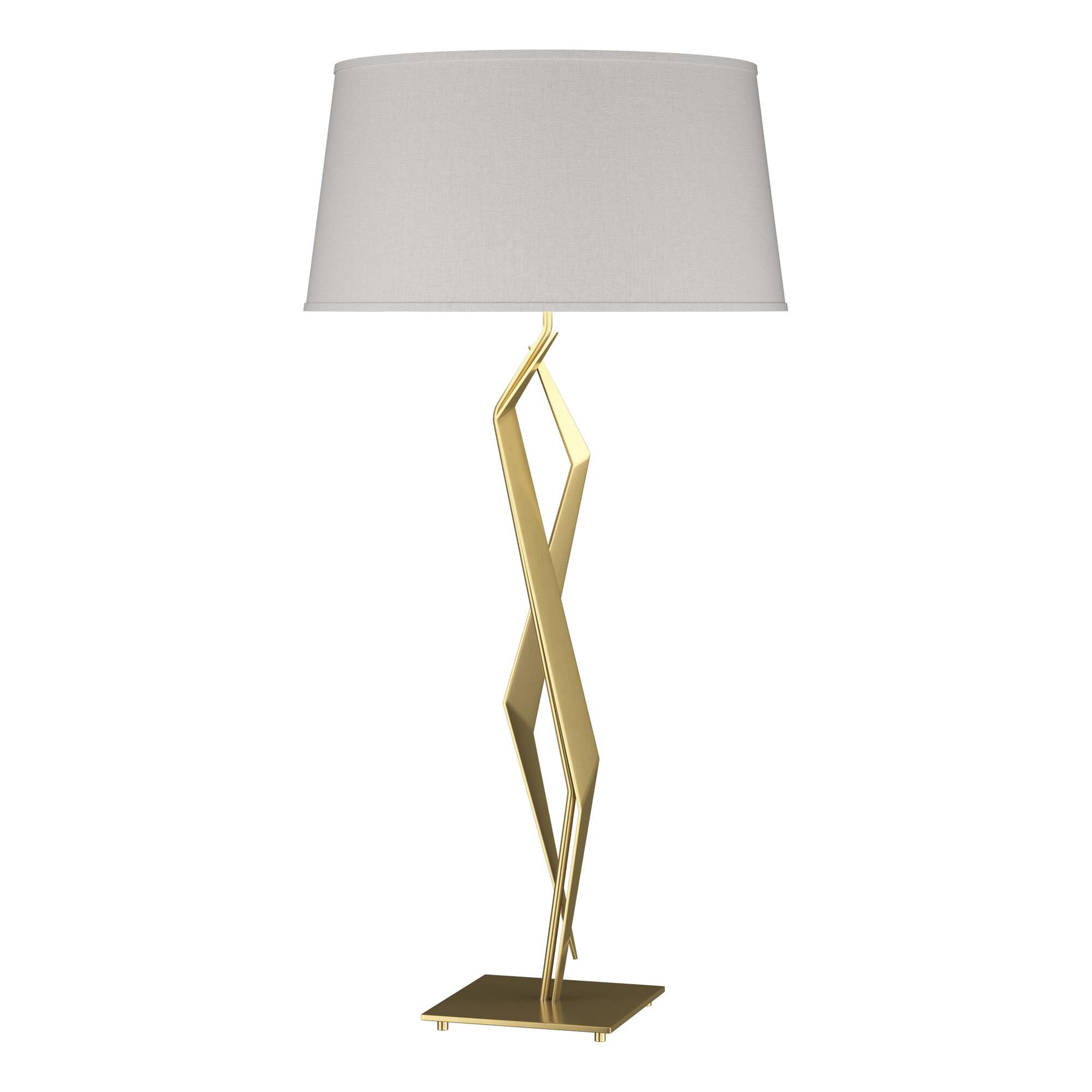 Shown in Modern Brass finish and Flax shade