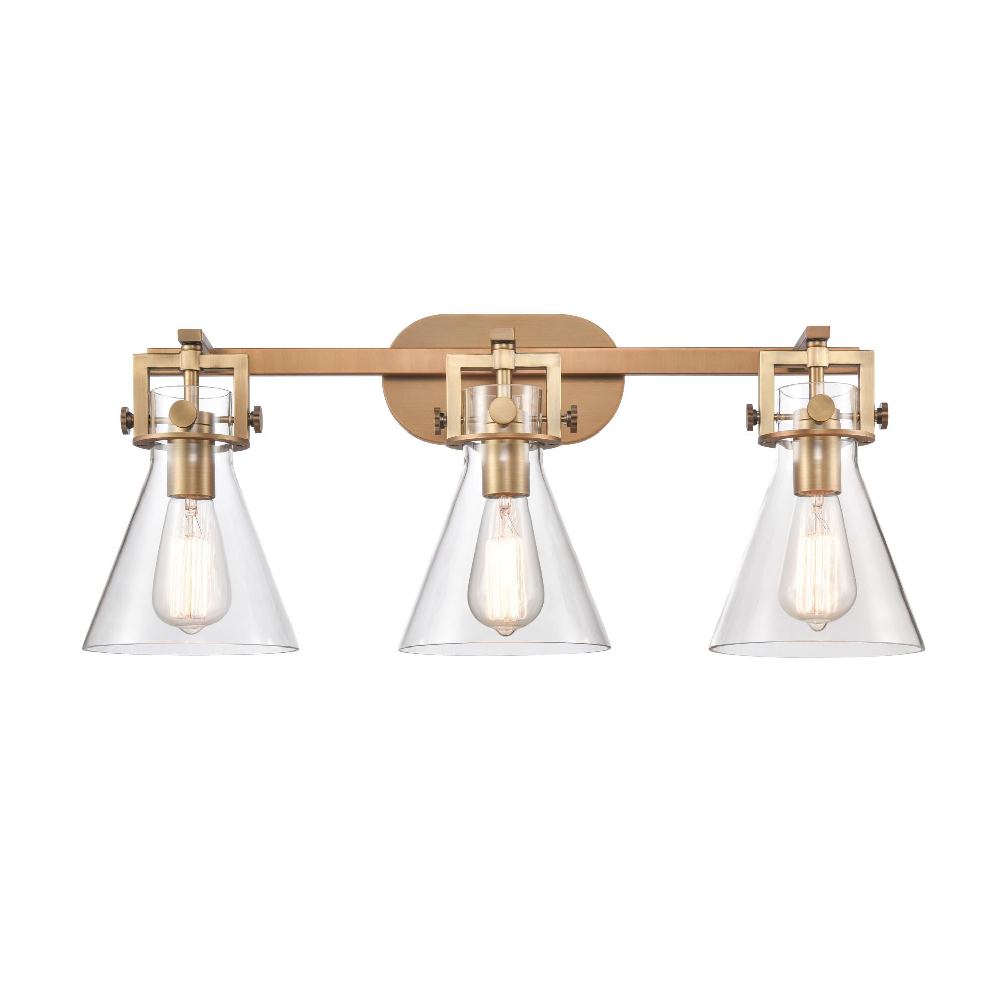 Shown in Brushed Brass finish and Clear Large Cone glass