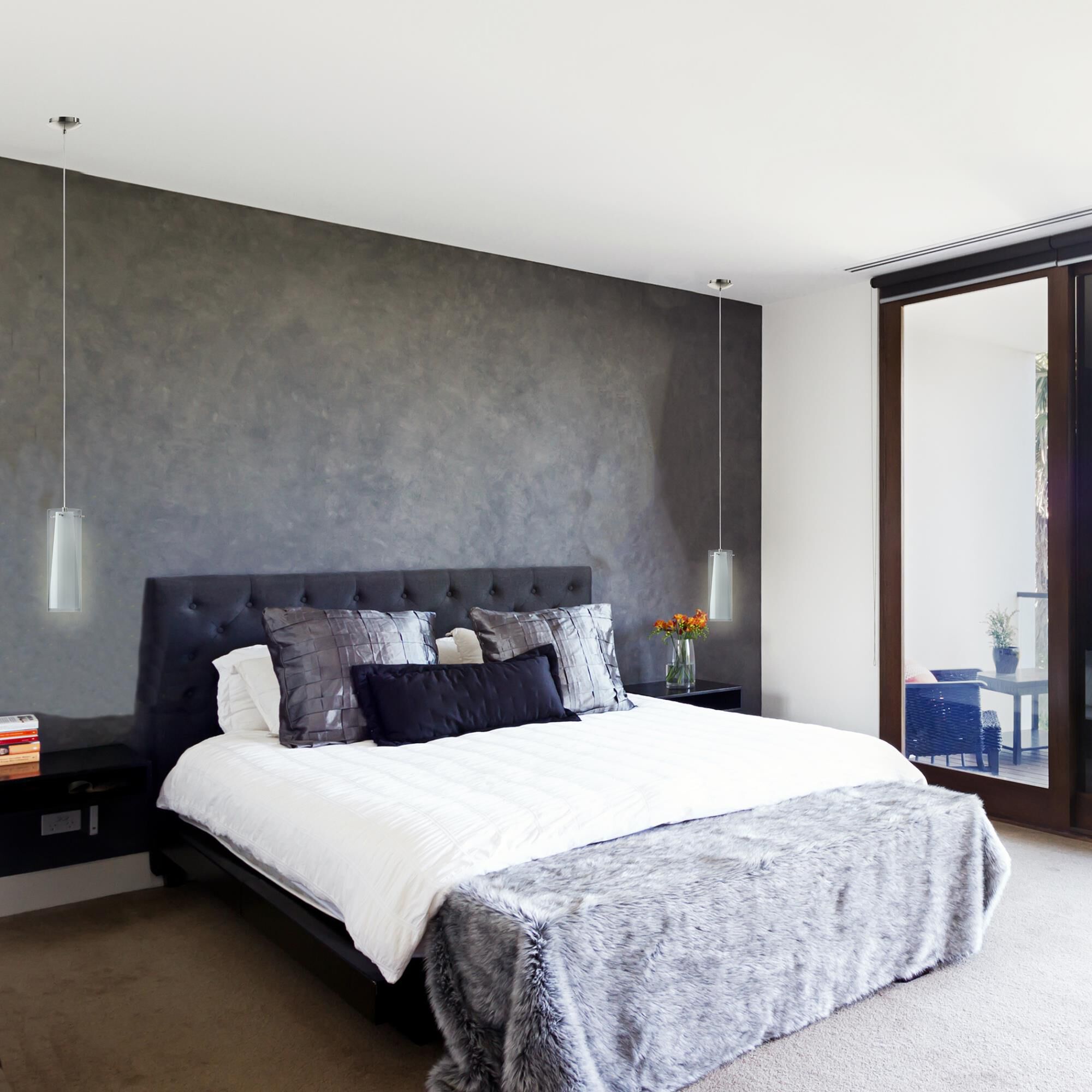 Shown in Matte Nickel finish and Smoked and White glass