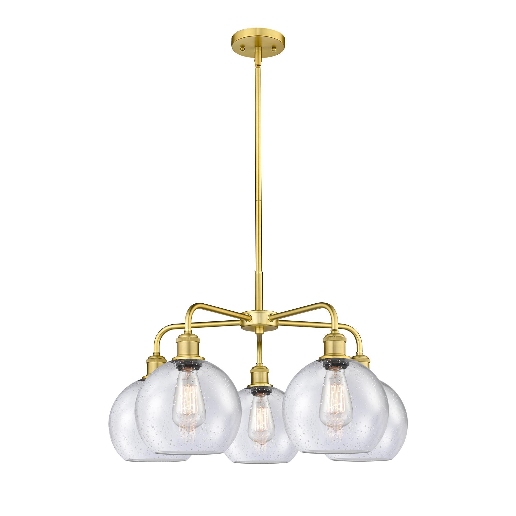 Shown in Satin Gold finish and Seedy glass