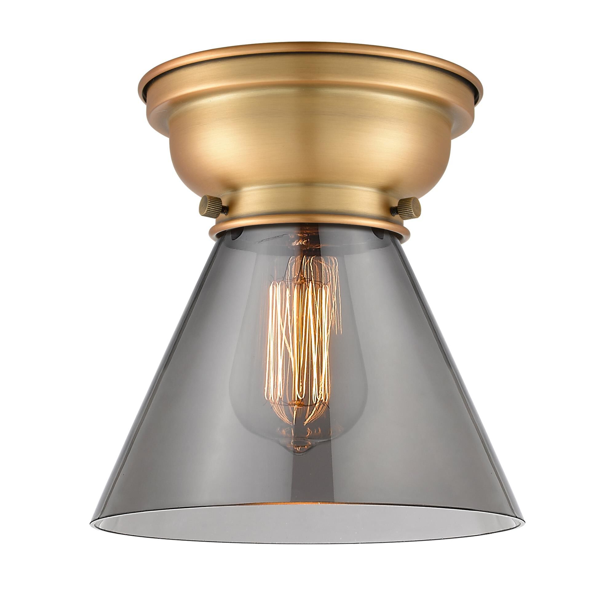 Shown in Brushed Brass finish and Plated Smoke Large Cone glass