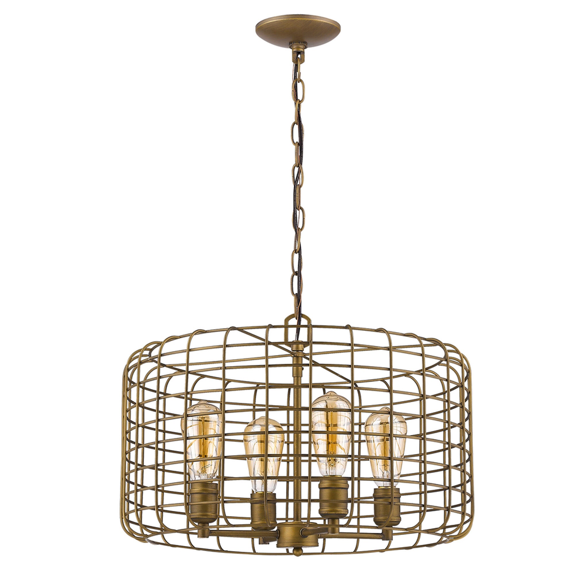 Shown in Raw Brass finish and Raw Brass glass and Raw Brass Metal Cage Drum shade